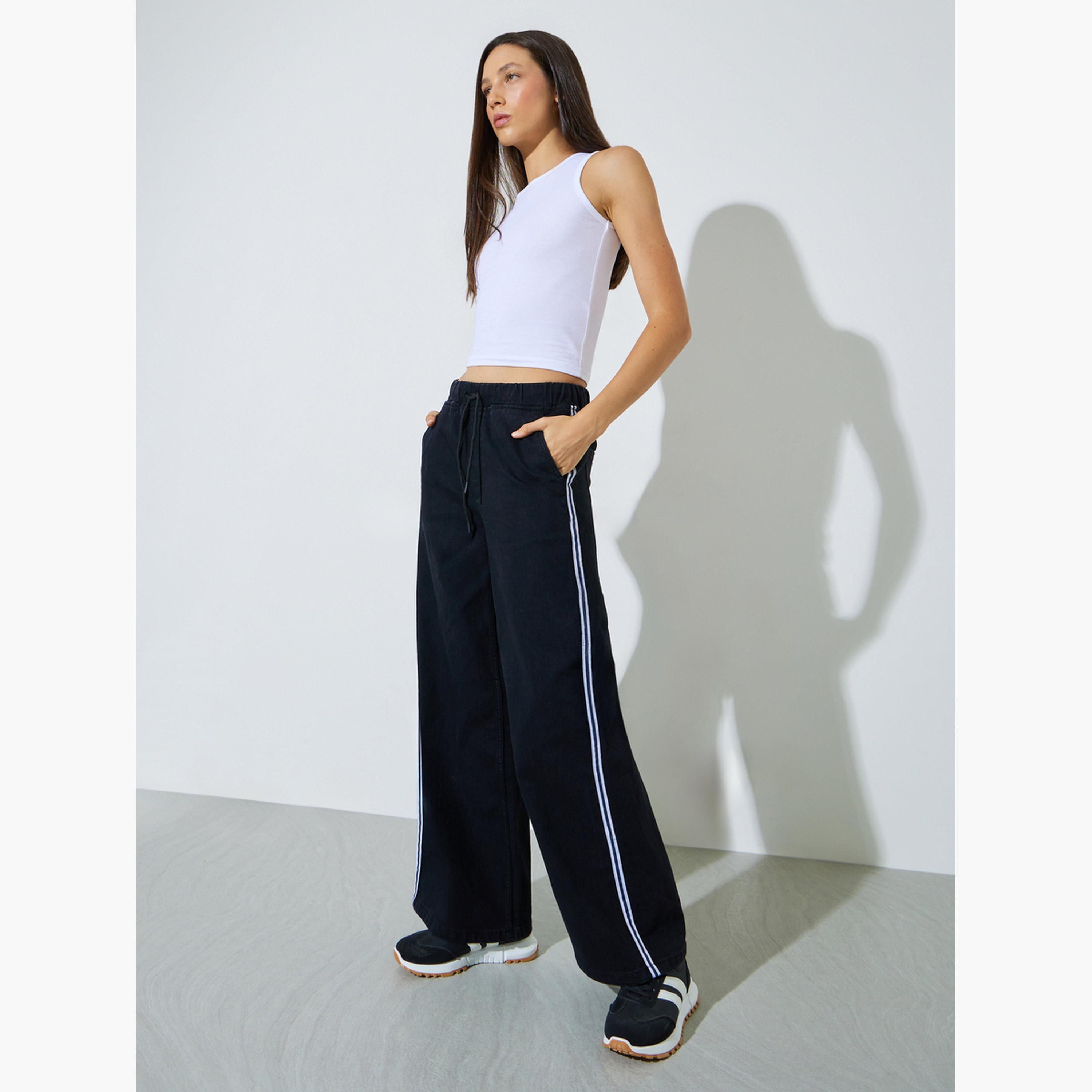 Styli Black Wide Leg Denim Jogger with Side Taping Detail-women-clothing-bottoms-joggers-image-6