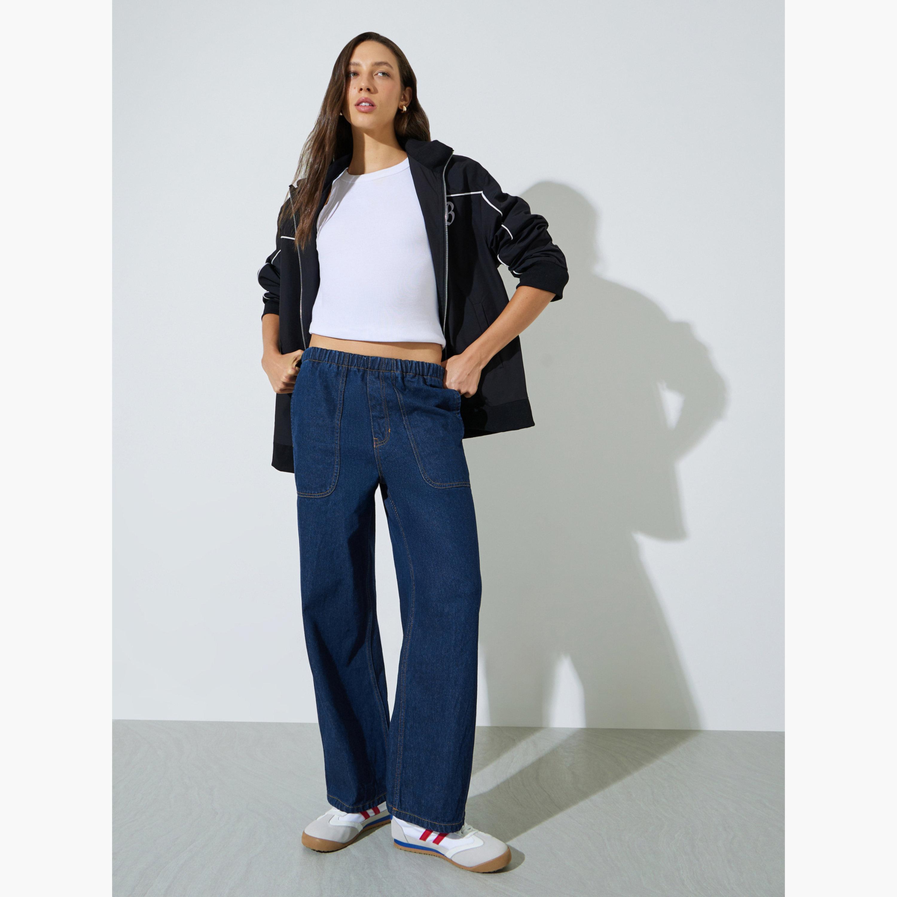جينز بنمط جوغر بقصة مستقيمة مع جيب رقعة-women-clothing-jeans-image-2