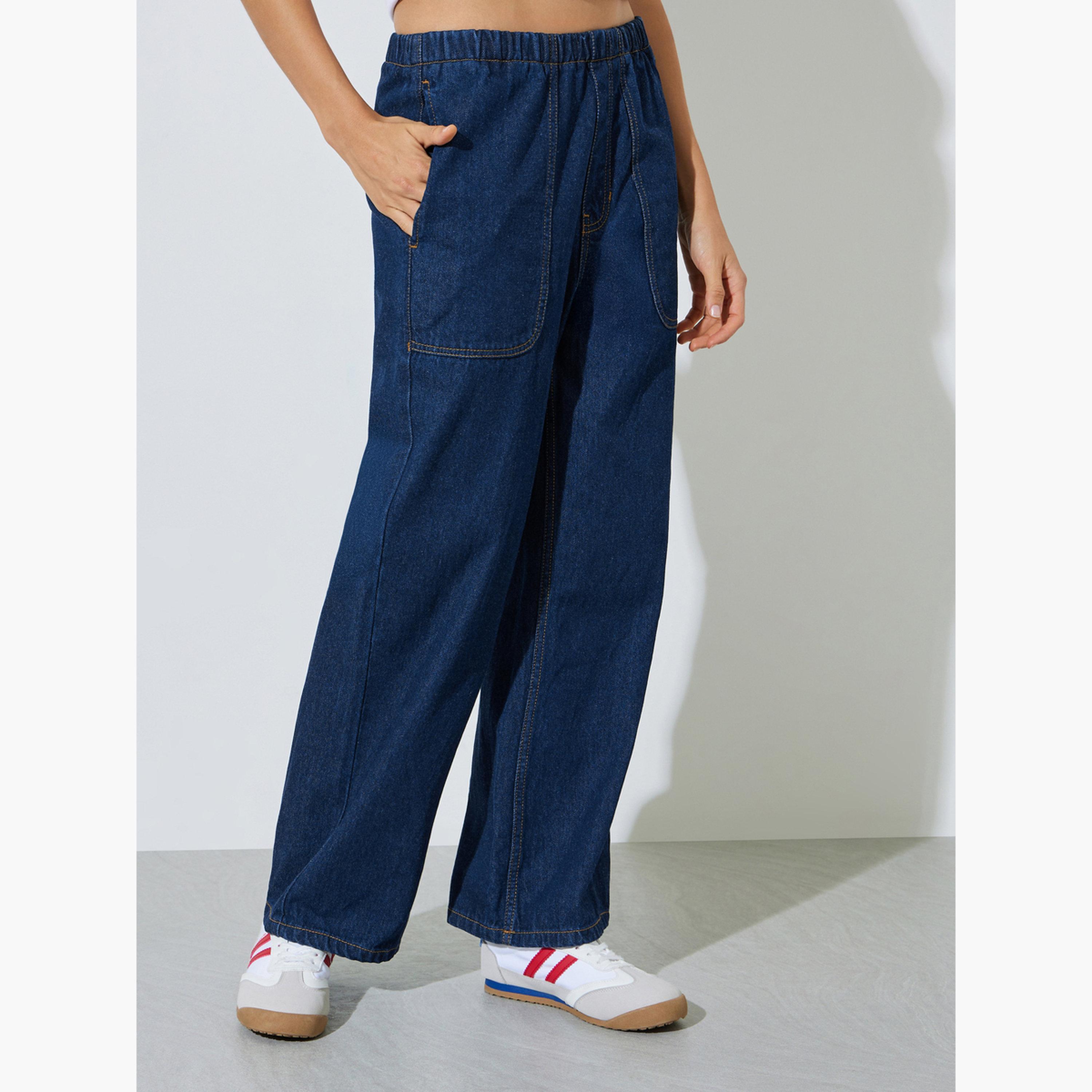 جينز بنمط جوغر بقصة مستقيمة مع جيب رقعة-women-clothing-jeans-image-3
