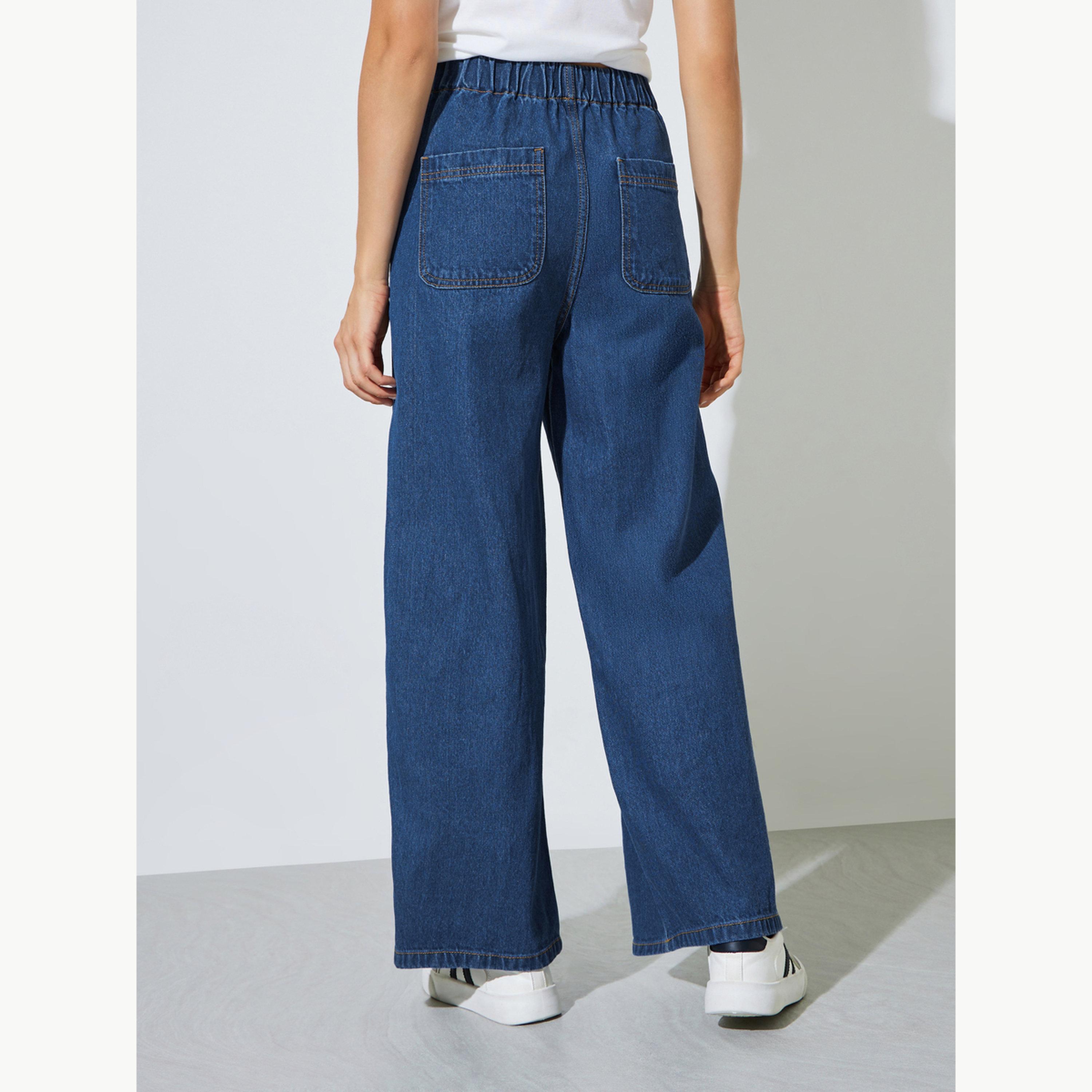 Styli Dark Blue Jogger Style Wide Leg Jeans-women-clothing-bottoms-jeans-image-5