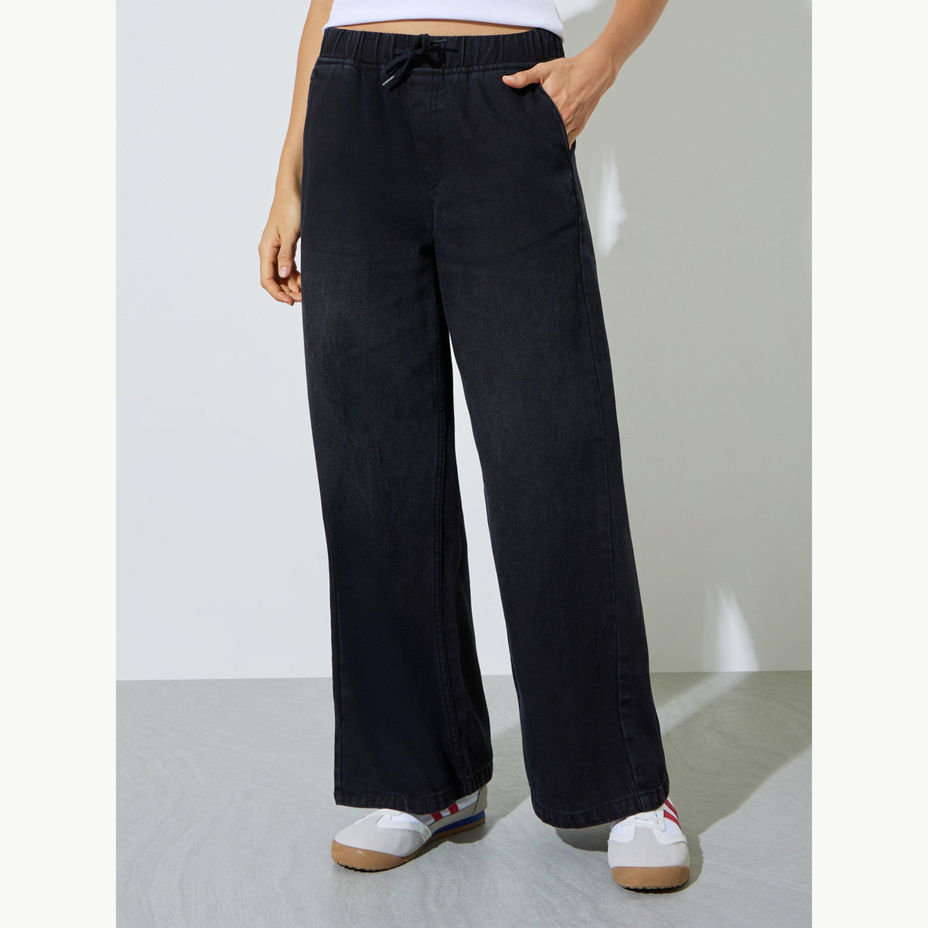 جينز بنمط جوغر بأرجل واسعة مع رباط سحب-women-clothing-bottoms-jeans-image-1