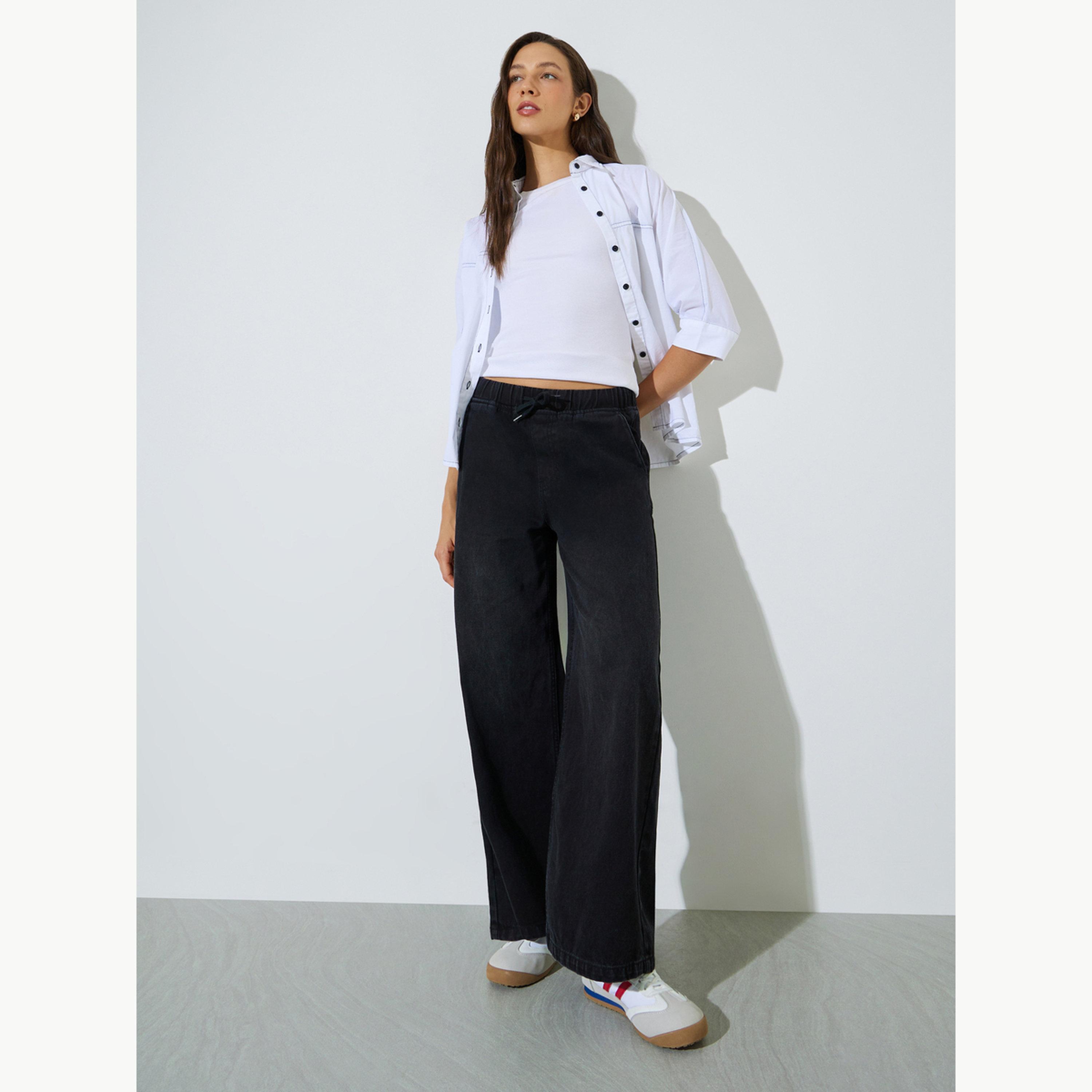 جينز بنمط جوغر بأرجل واسعة مع رباط سحب-women-clothing-bottoms-jeans-image-2