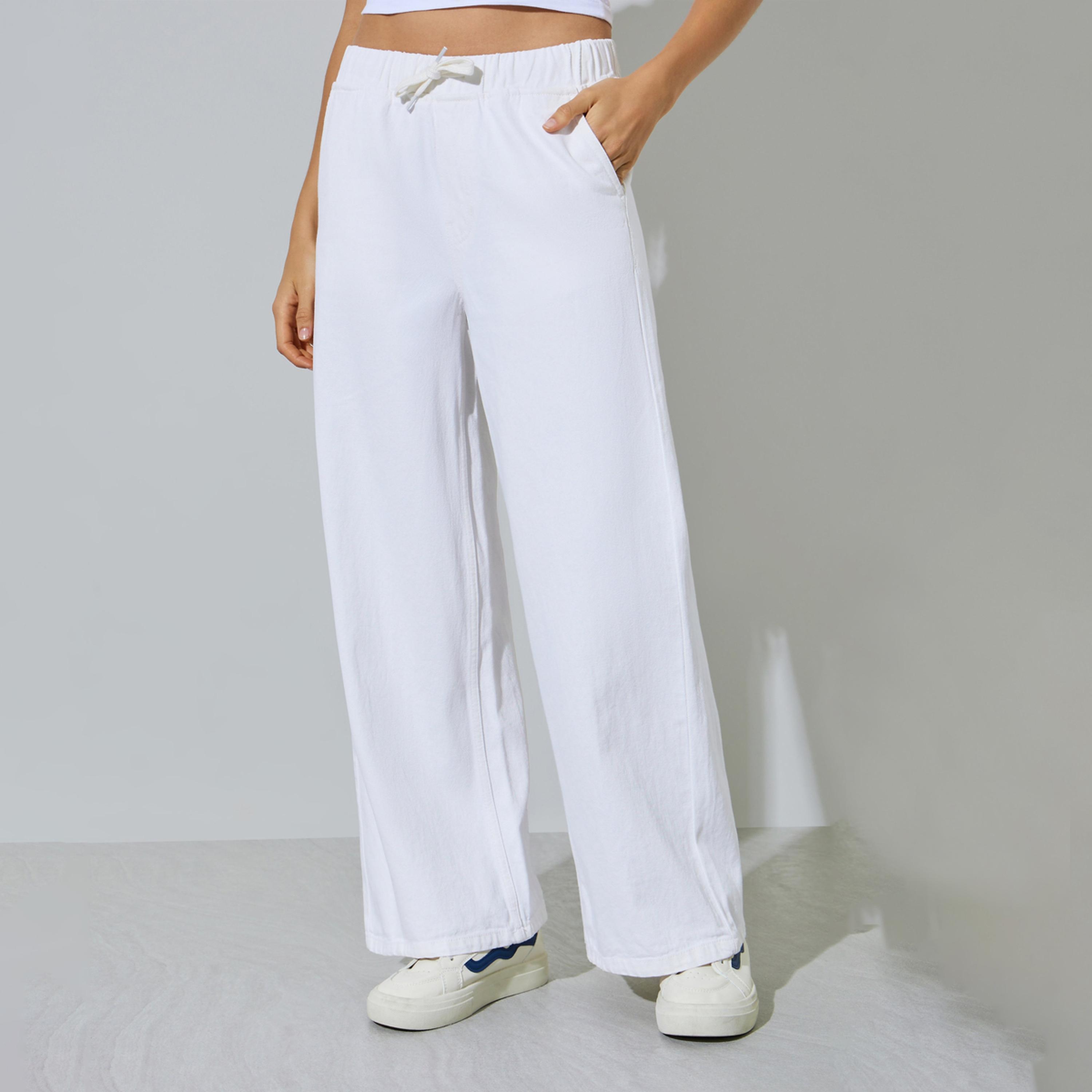 Styli Off White Jogger Style Wide Leg Jeans with Drawcord-women-clothing-bottoms-jeans-image-1