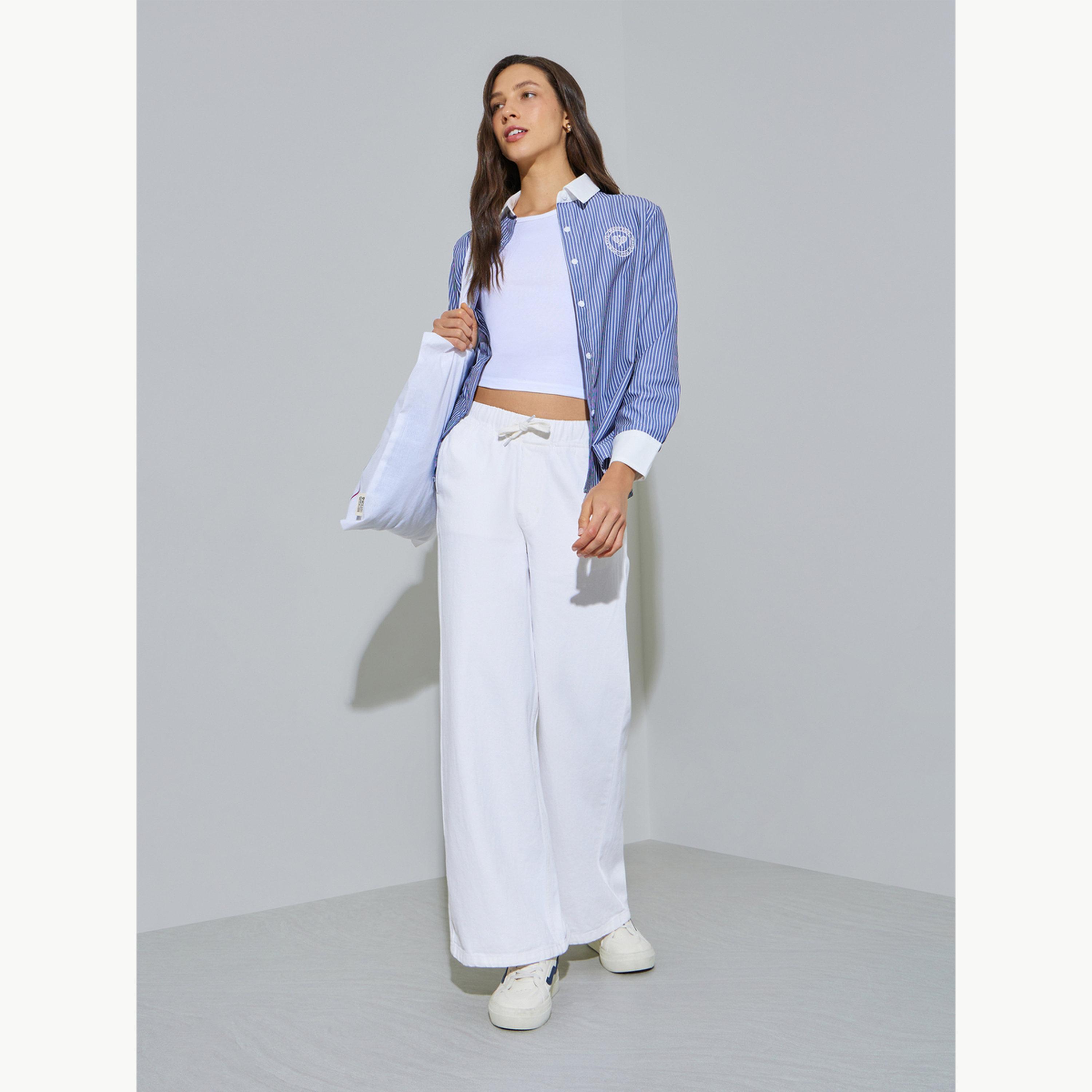 Styli Off White Jogger Style Wide Leg Jeans with Drawcord-women-clothing-bottoms-jeans-image-2