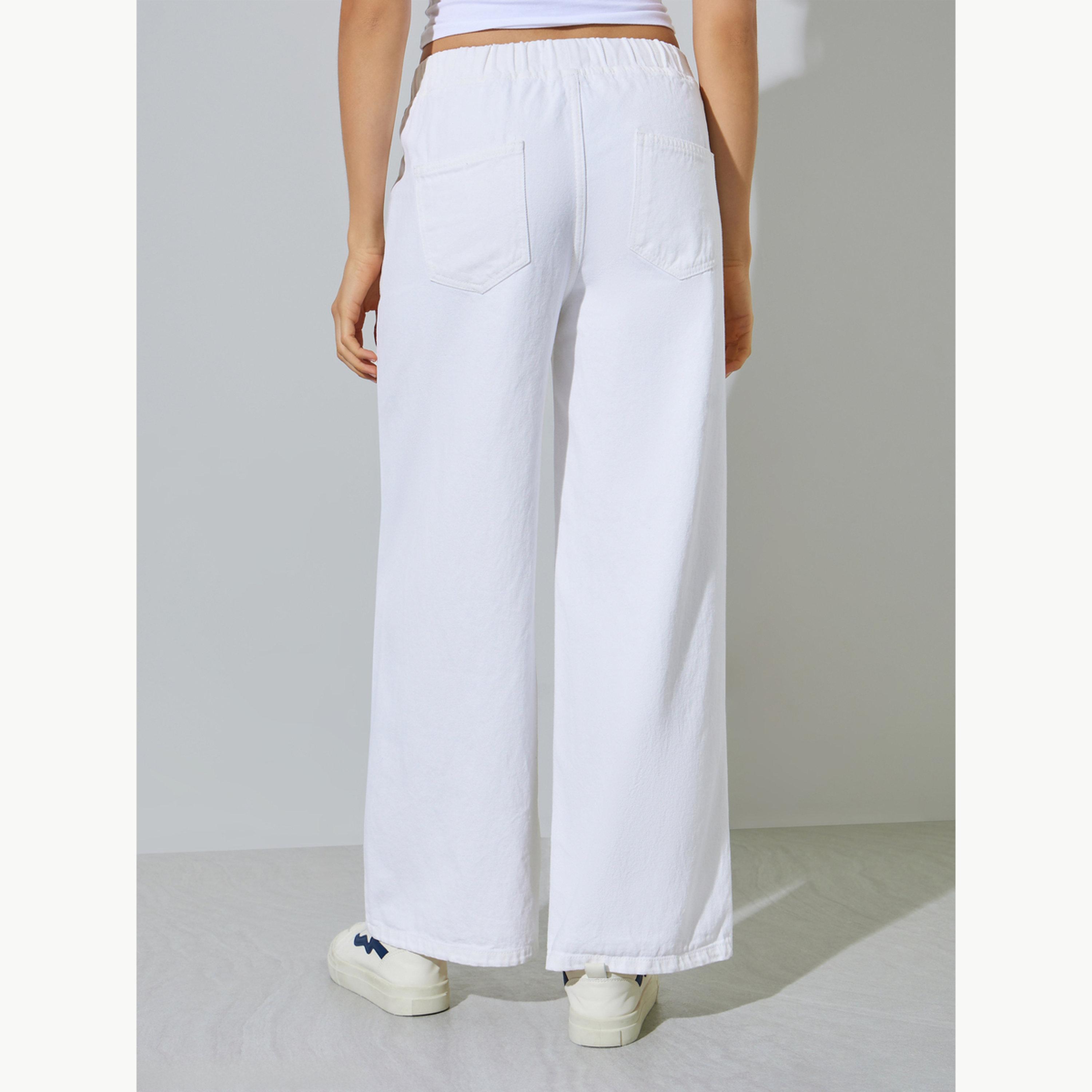 Styli Off White Jogger Style Wide Leg Jeans with Drawcord-women-clothing-bottoms-jeans-image-4
