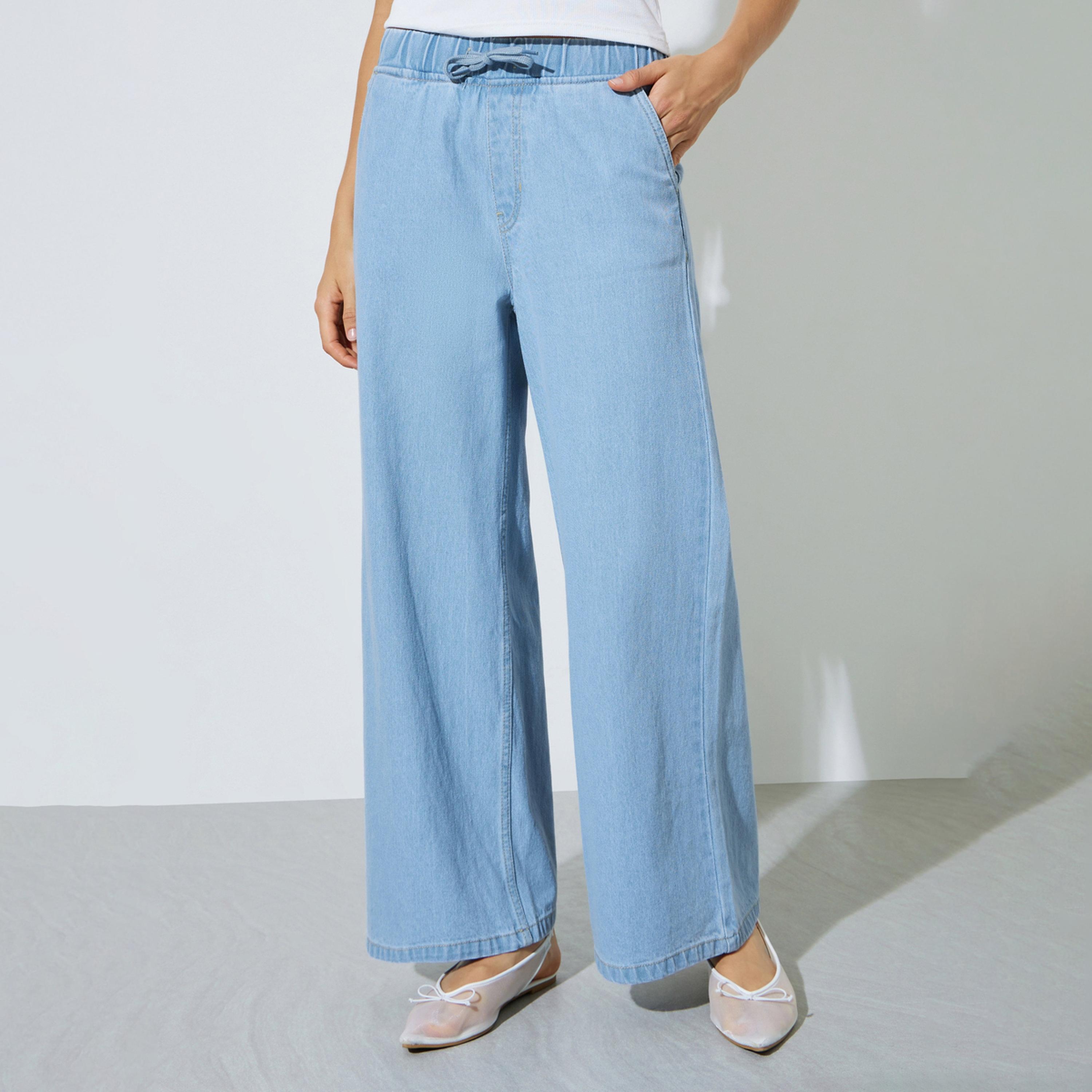 جينز بنمط جوغر بأرجل واسعة مع رباط سحب-women-clothing-bottoms-jeans-image-1