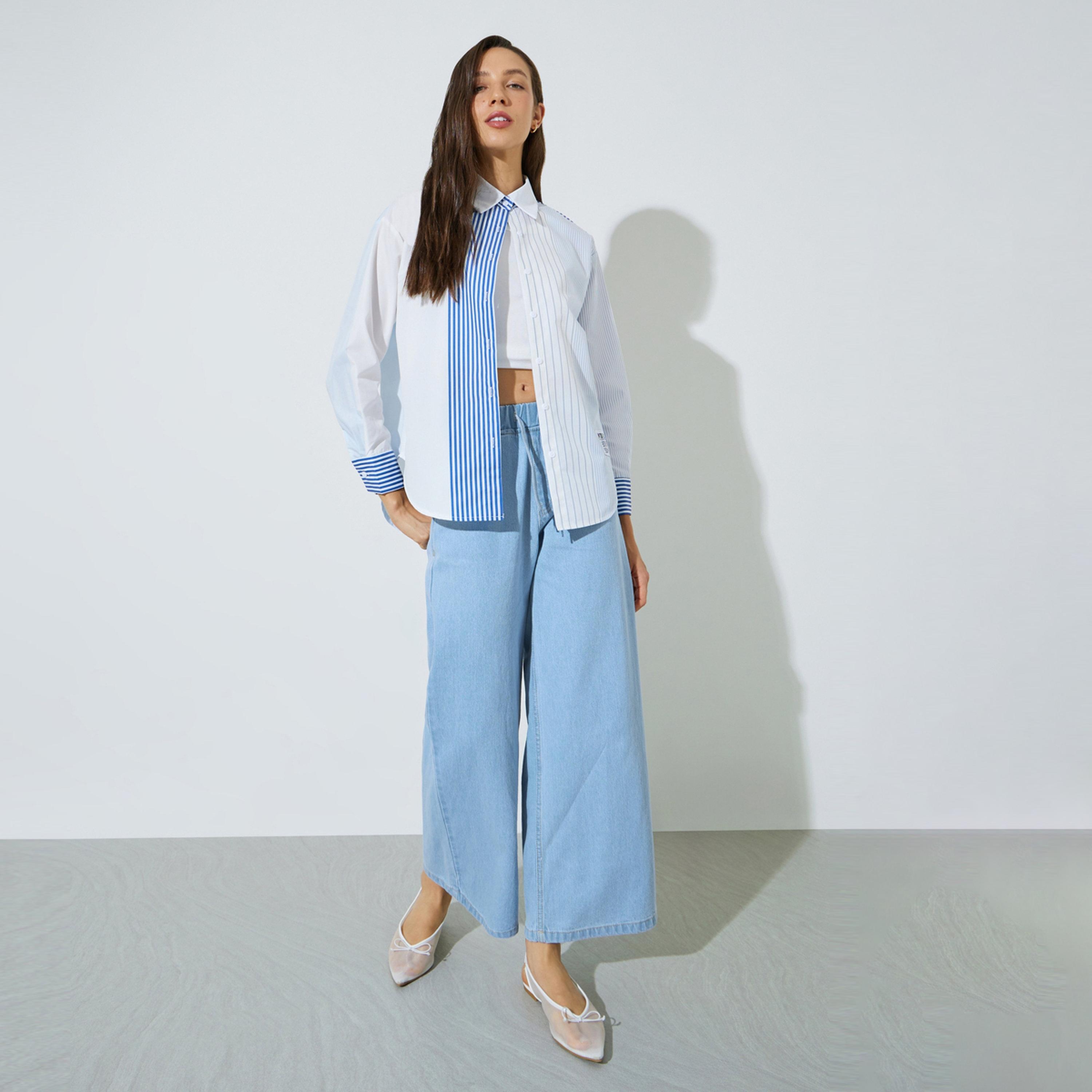 جينز بنمط جوغر بأرجل واسعة مع رباط سحب-women-clothing-bottoms-jeans-image-2