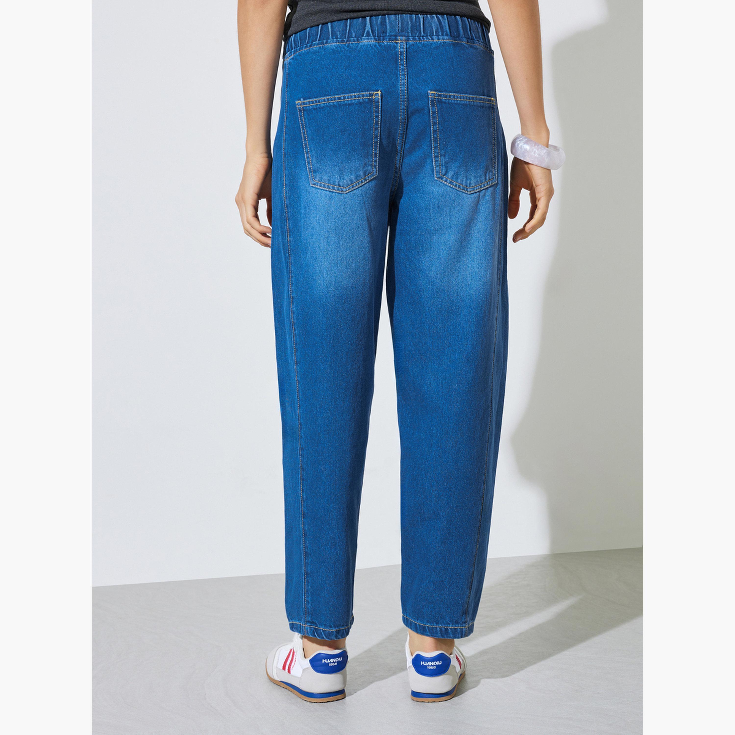 Styli Medium Blue Barrel Fit Jogger Style Jeans-women-clothing-bottoms-jeans-image-4