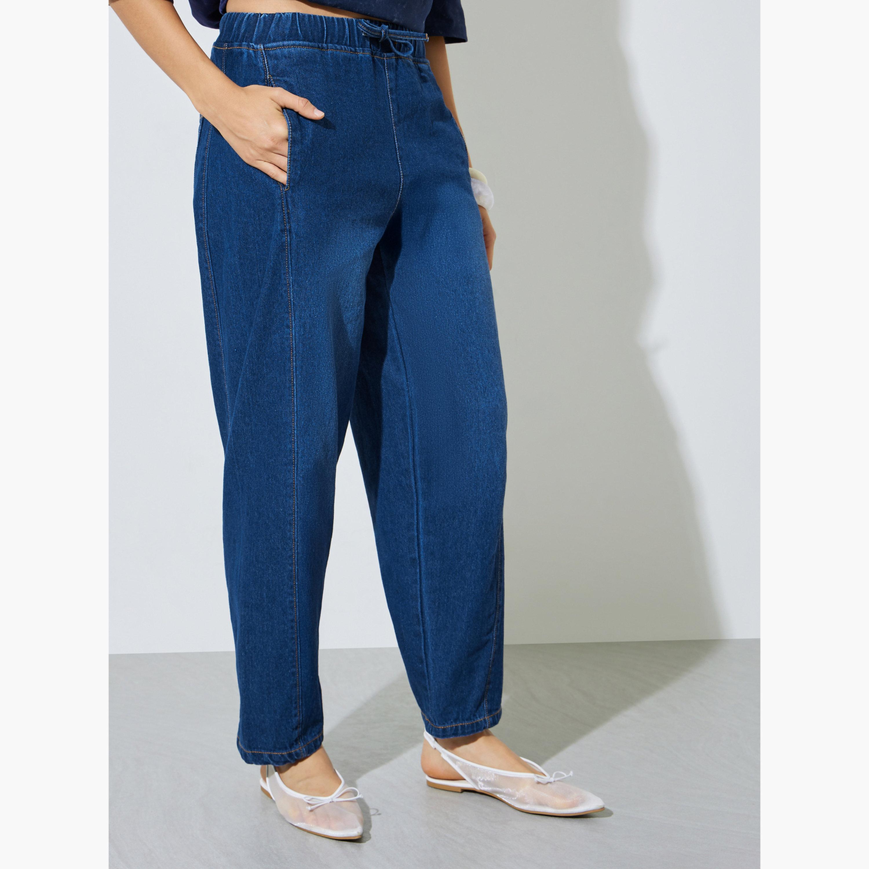 ستايلي - بنطال جينز أزرق داكن بقصة واسعة-women-clothing-bottoms-jeans-image-1
