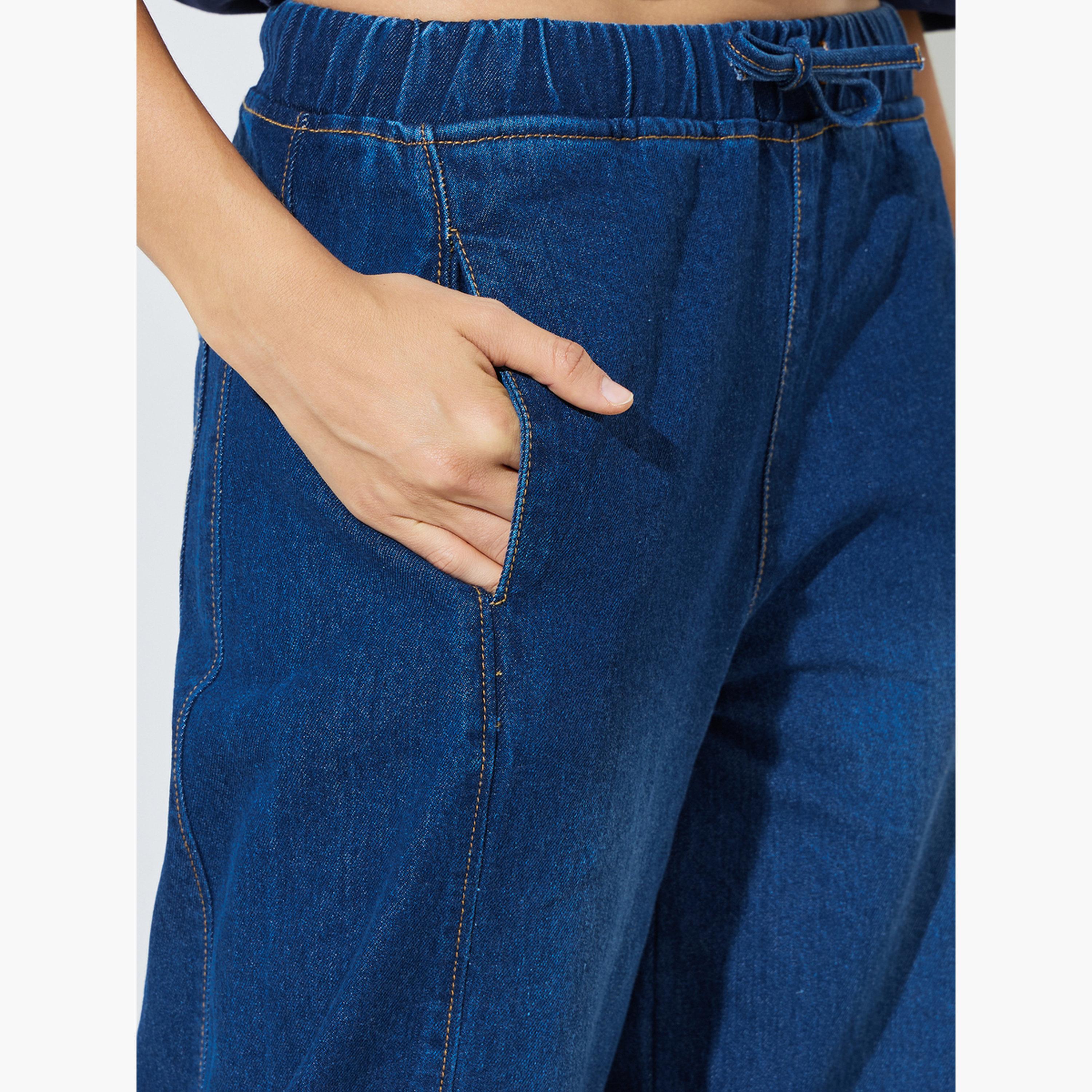 Styli Dark Blue Barrel Fit Jogger Style Jeans-women-clothing-bottoms-jeans-image-3
