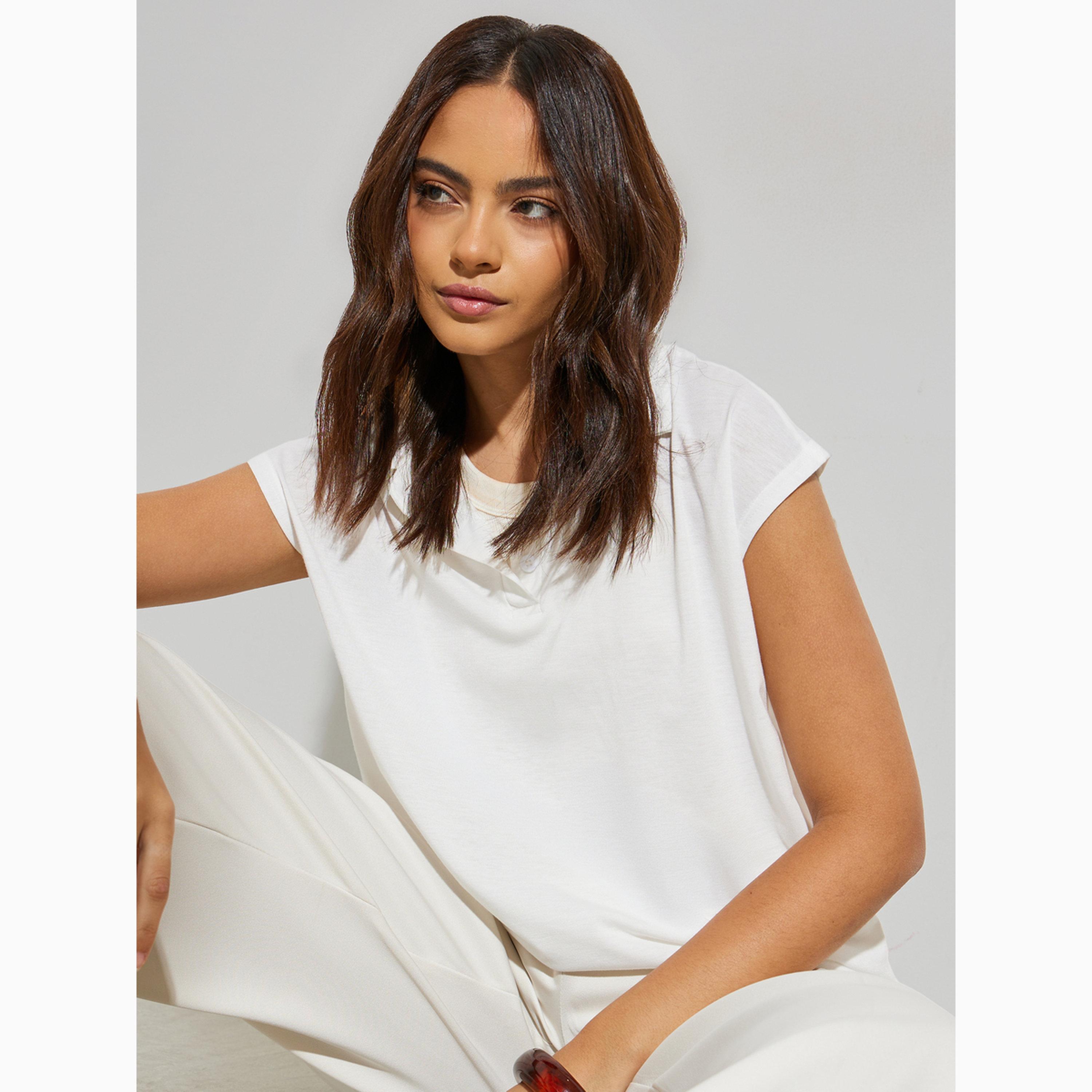 Styli White Knit Polo T-Shirt-women-clothing-tshirts-image-3