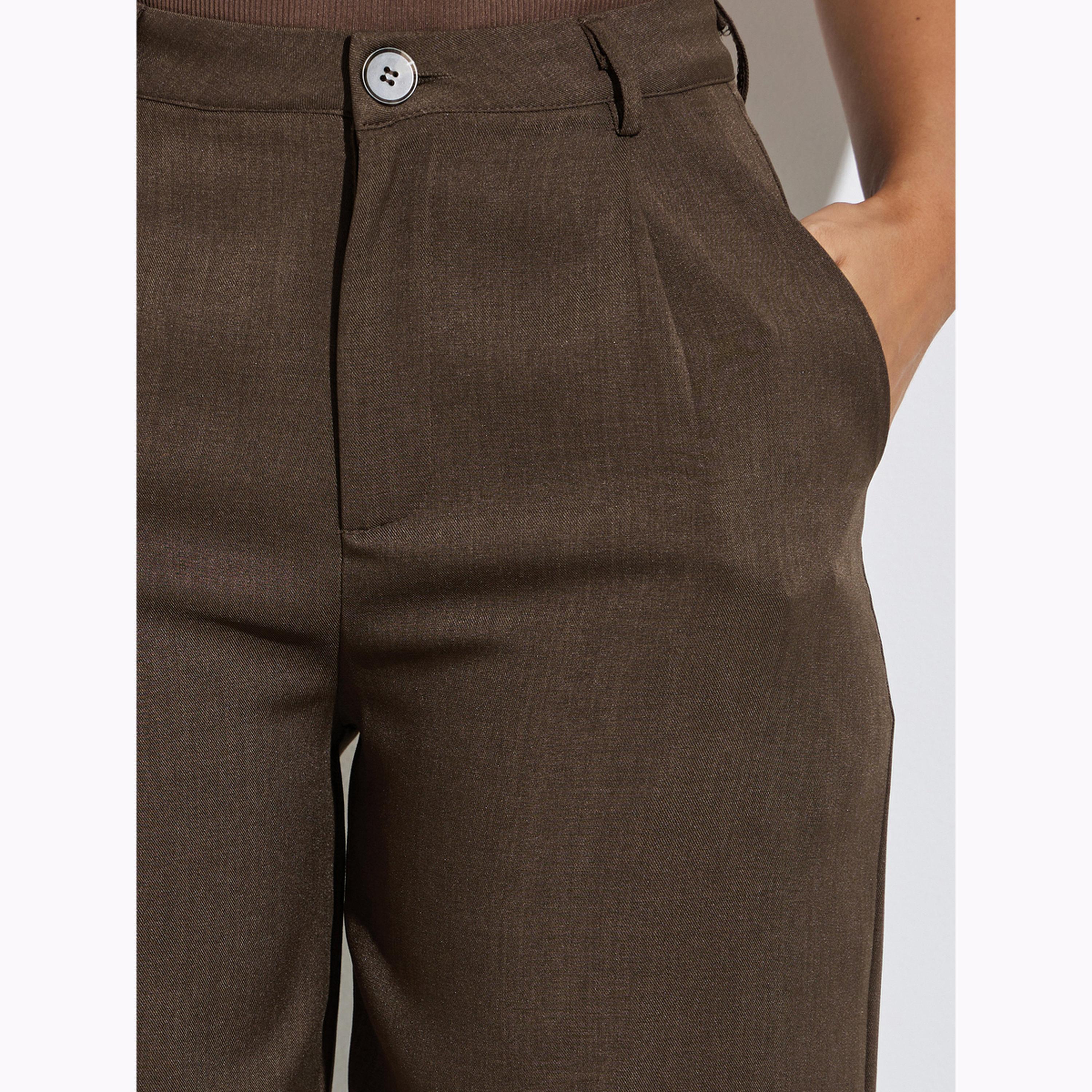 Styli Brown Solid Wide Leg Pants-women-clothing-bottoms-trousers-image-3