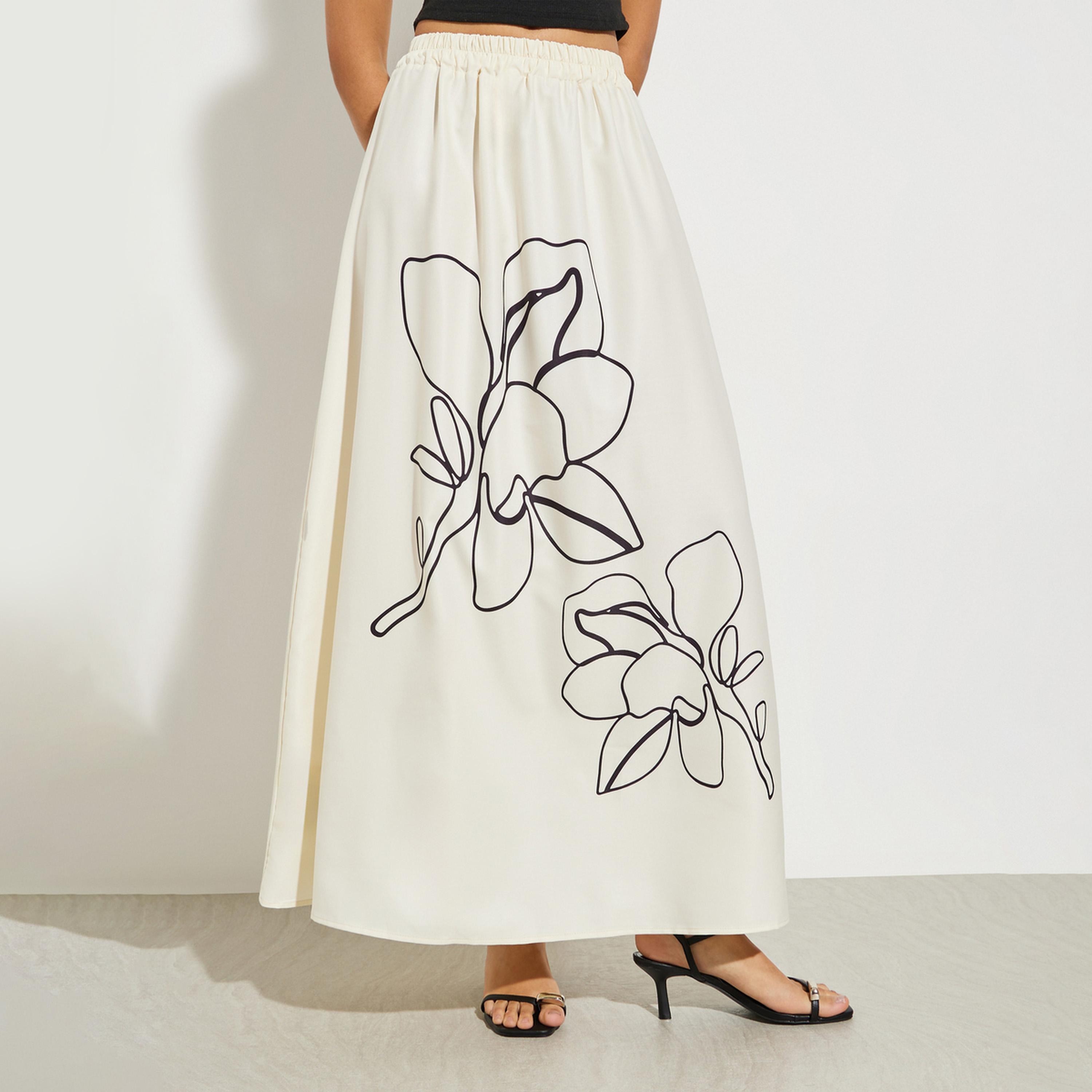 Styli Beige Floral A-Line Maxi Skirts-women-clothing-bottoms-skirts-image-1
