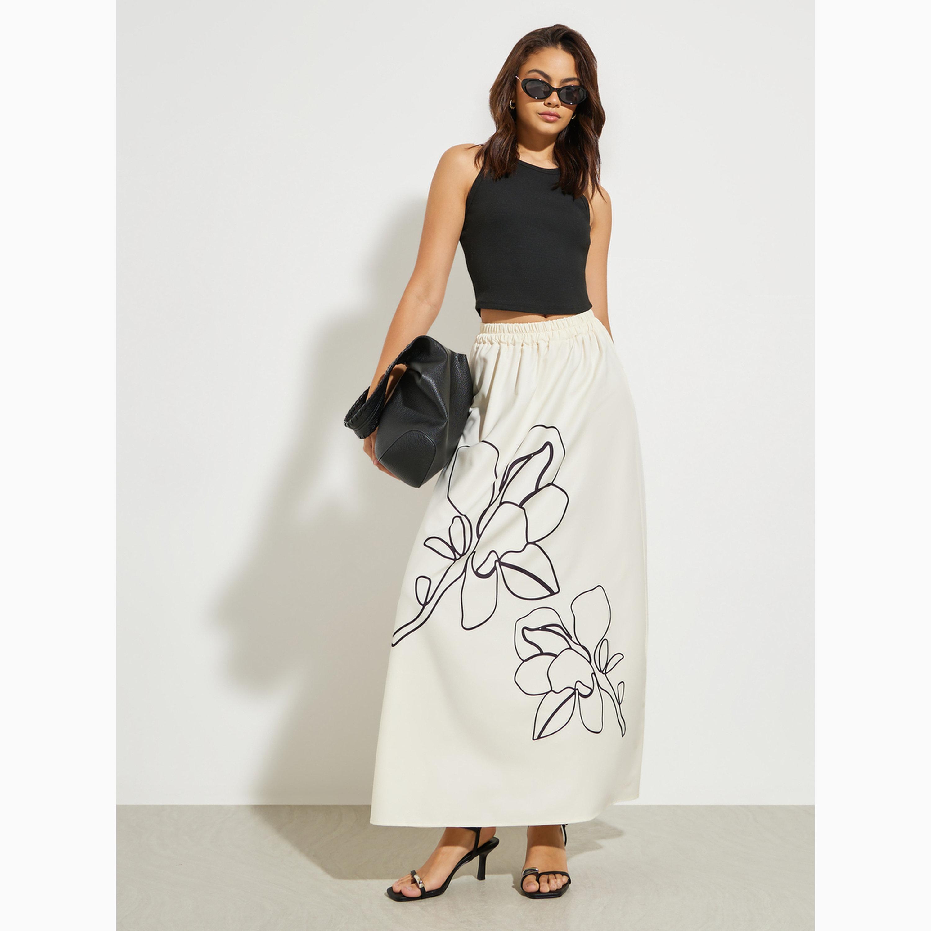 Styli Beige Floral A-Line Maxi Skirts-women-clothing-bottoms-skirts-image-2