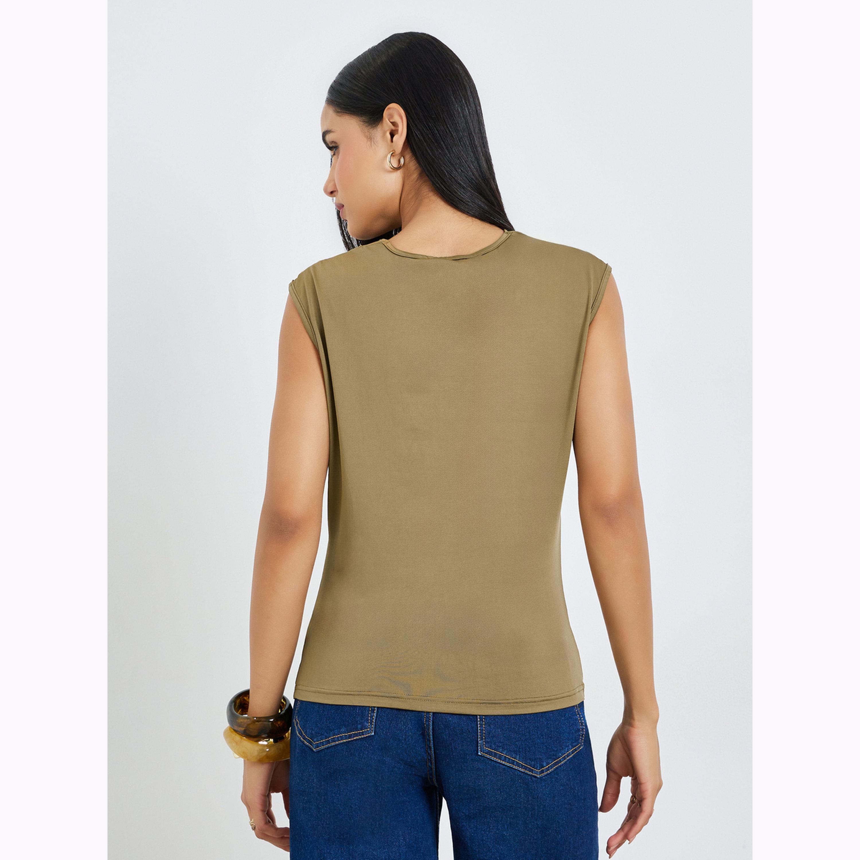 Styli Brown Solid Cowl Neck Knit Top-women-clothing-shirtsandblouses-blouses-image-5