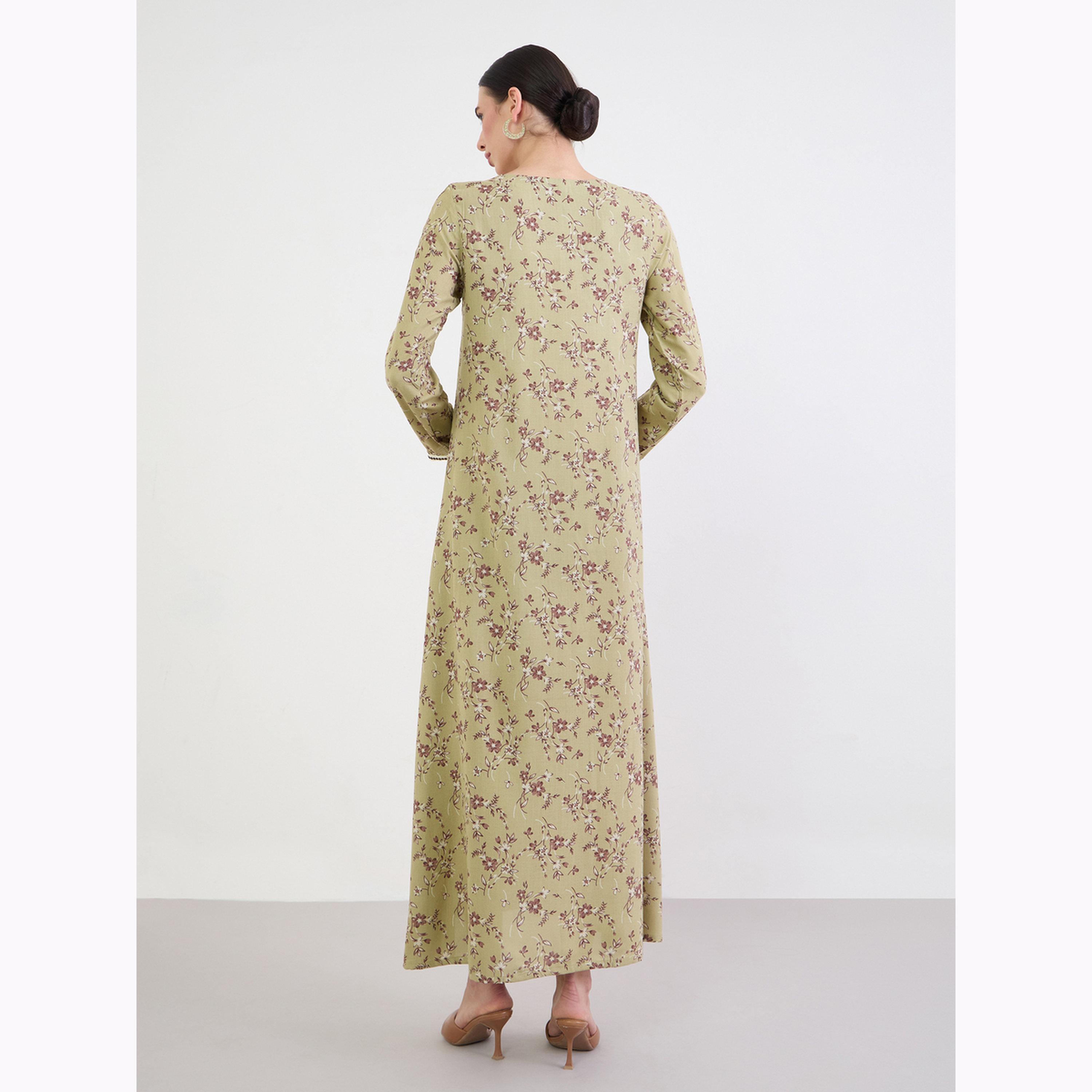 جلابية مطرزة بطبعة زهور-women-arabicclothing-jalabiyas-image-4