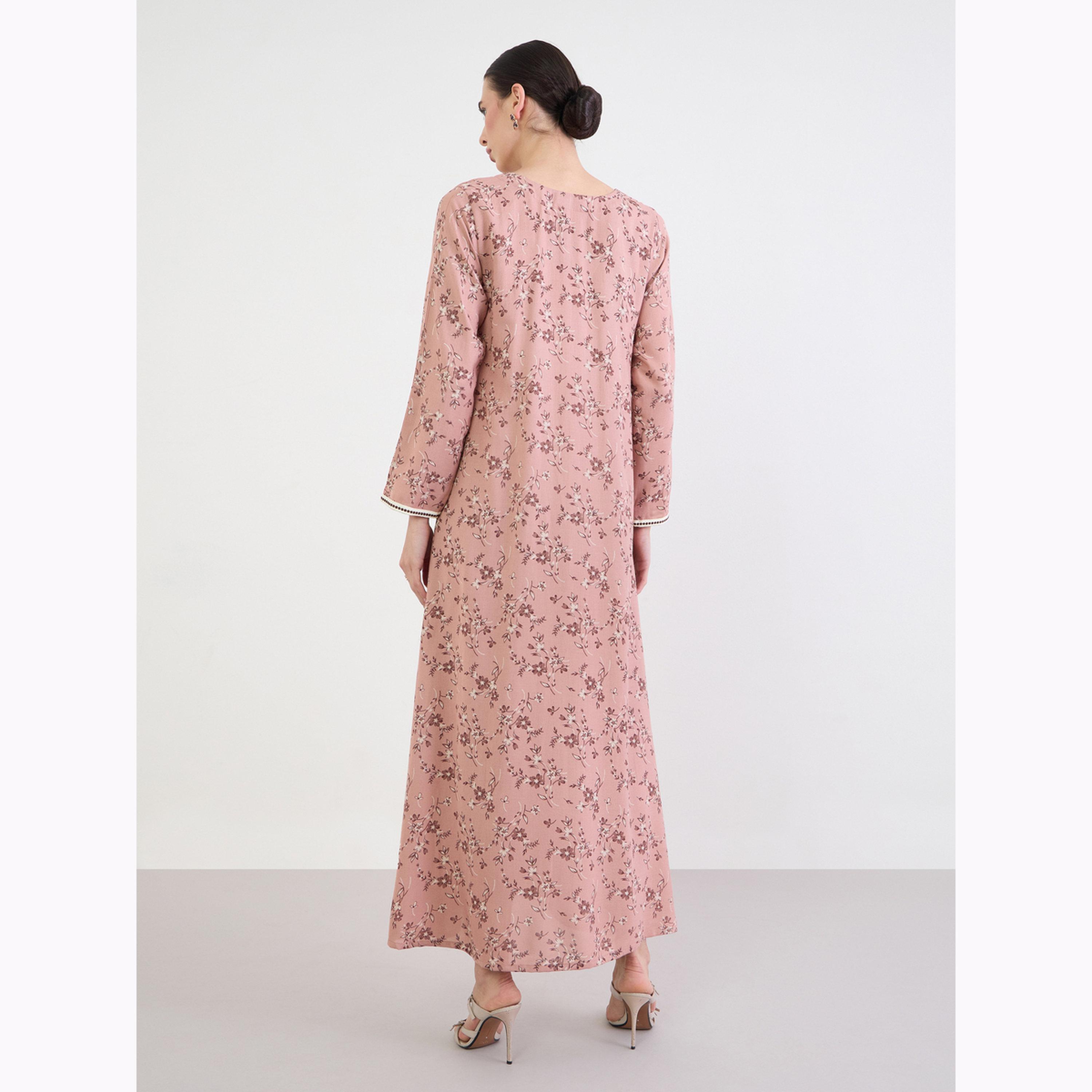 جلابية مطرزة بطبعة زهور-women-arabicclothing-jalabiyas-image-4