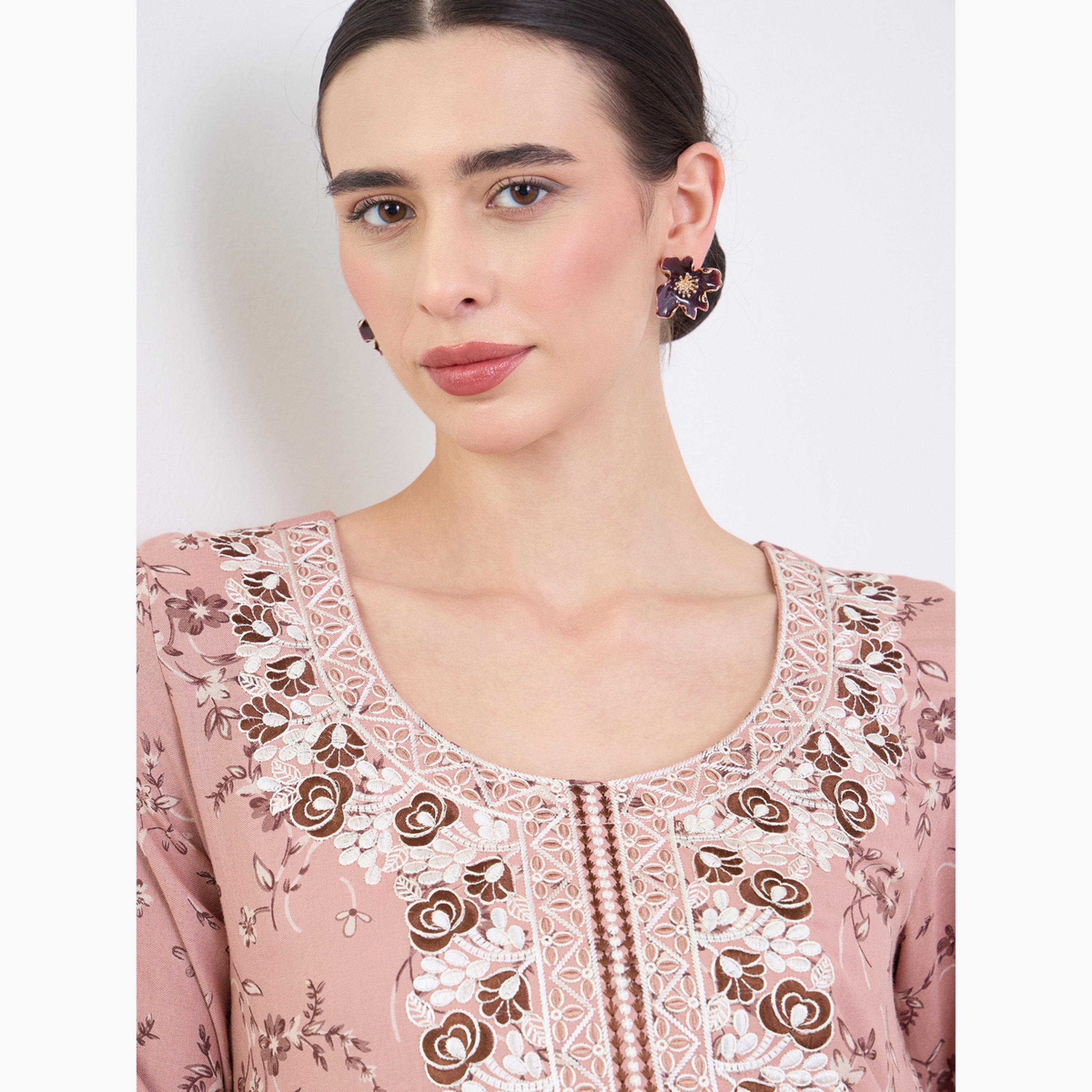 جلابية مطرزة بطبعة زهور-women-arabicclothing-jalabiyas-image-5