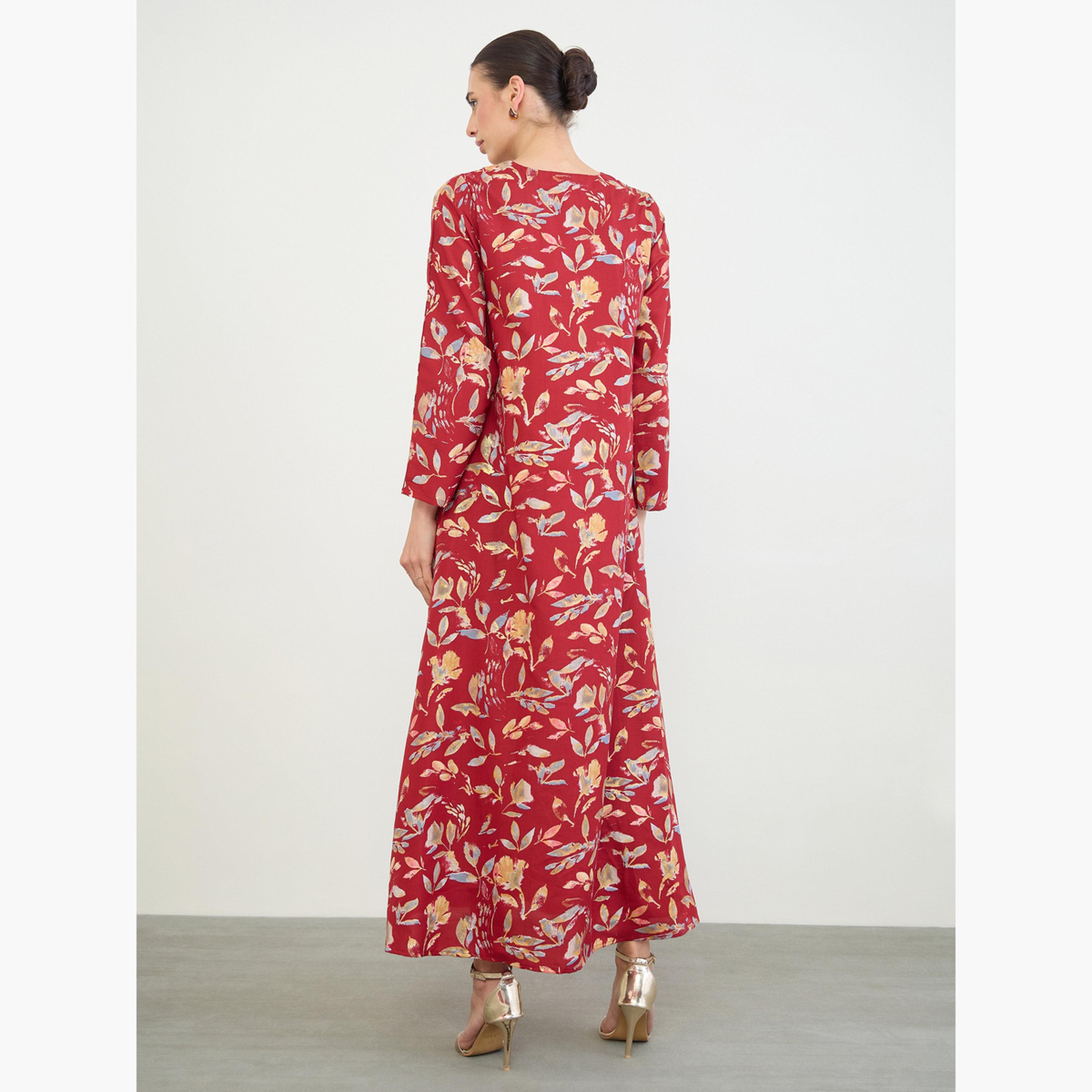 Amirah X Styli Red All Over Print Jalabiya with Thread Embroidery-women-arabicclothing-jalabiyas-image-5
