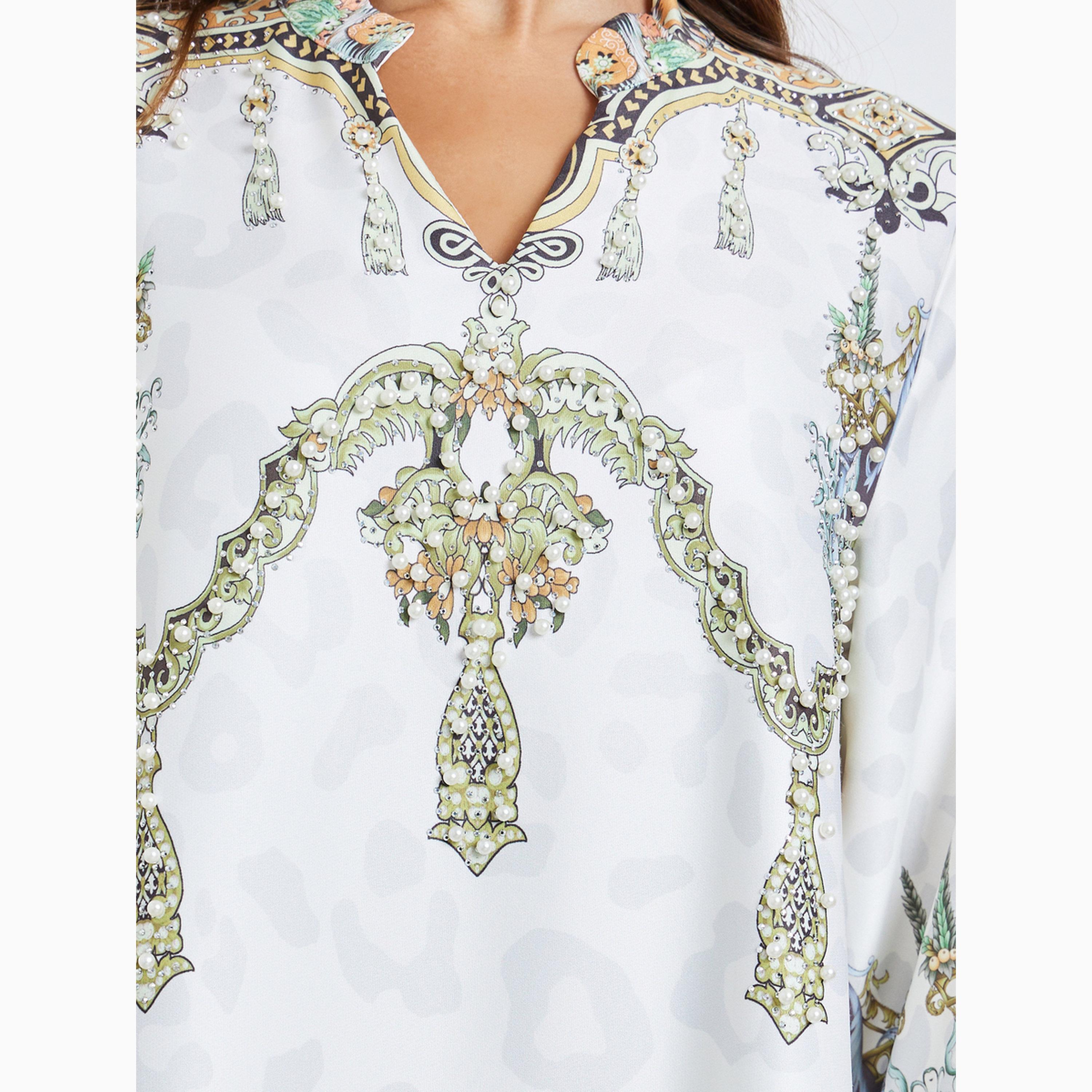 Styli Printed Rhinestone Embellished Bell Sleeve Jalabiya-women-arabicclothing-jalabiyas-image-4