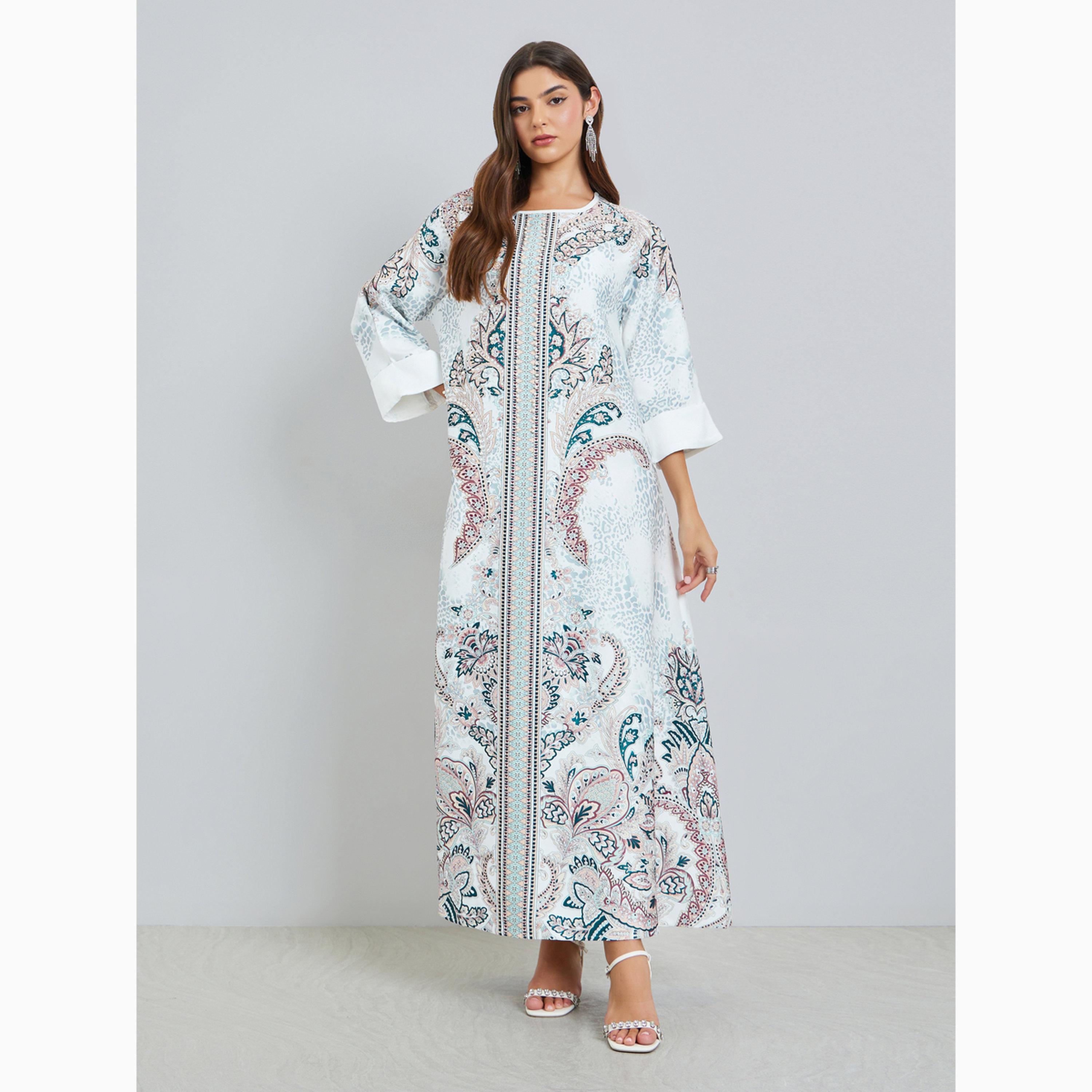Styli Printed Rhinestone Embellished A-Line Jalabiya-women-arabicclothing-jalabiyas-image-1