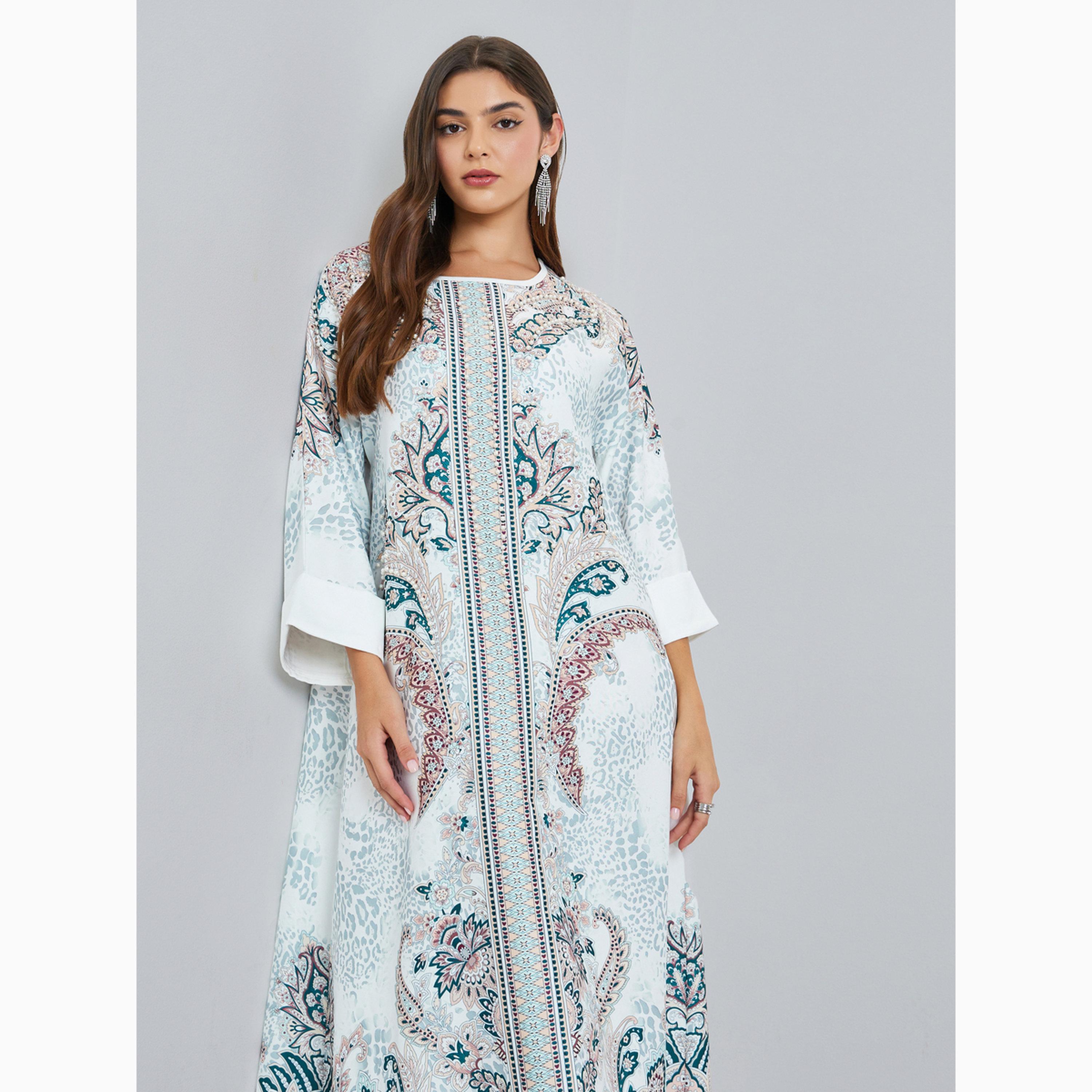 Styli Printed Rhinestone Embellished A-Line Jalabiya-women-arabicclothing-jalabiyas-image-2
