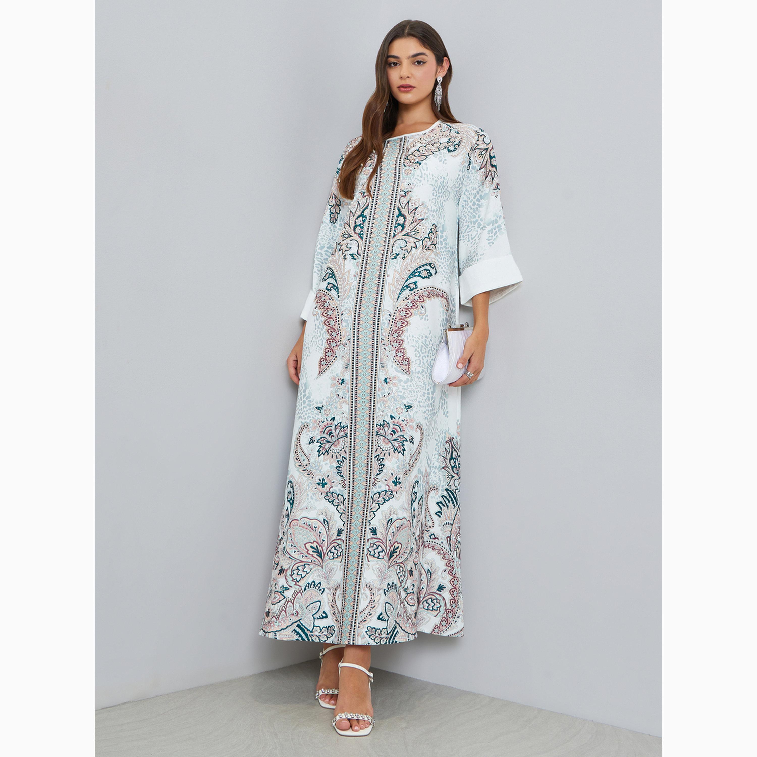 Styli Printed Rhinestone Embellished A-Line Jalabiya-women-arabicclothing-jalabiyas-image-3