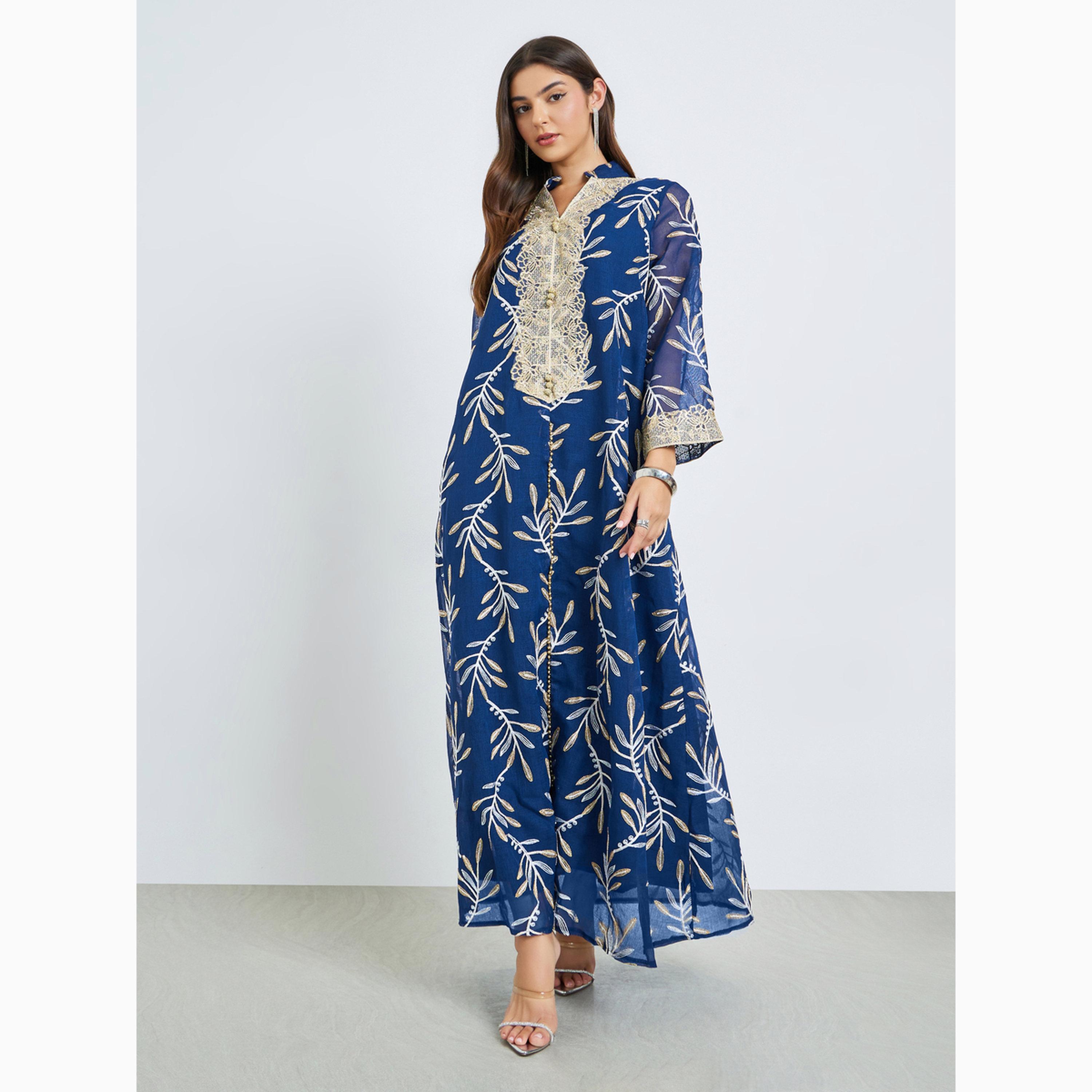 جلابية بياقة ومطرزة وتفاصيل دانتيل-women-arabicclothing-jalabiyas-image-3