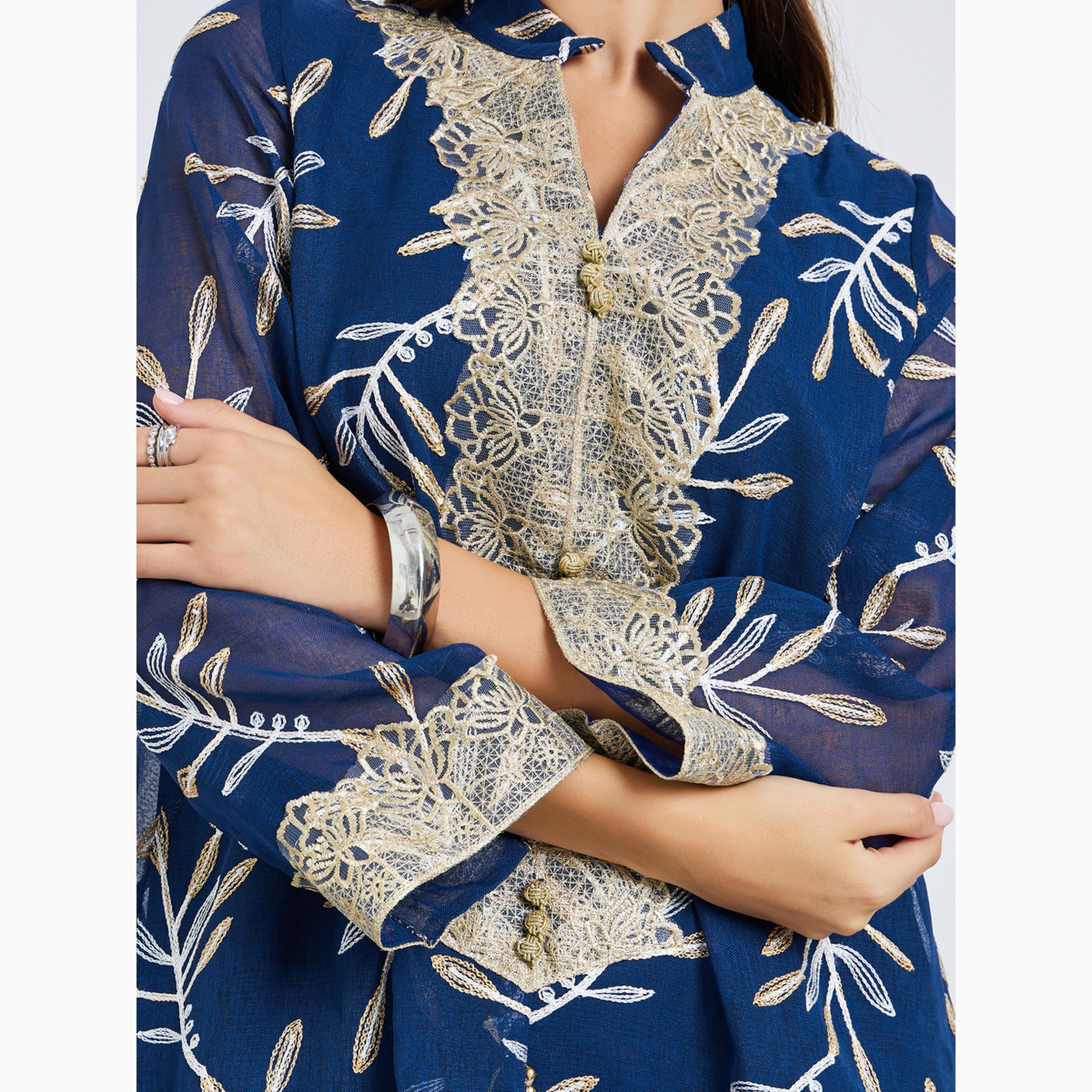 Styli Embroidered Collared Jalabiya with Lace Detail-women-arabicclothing-jalabiyas-image-4
