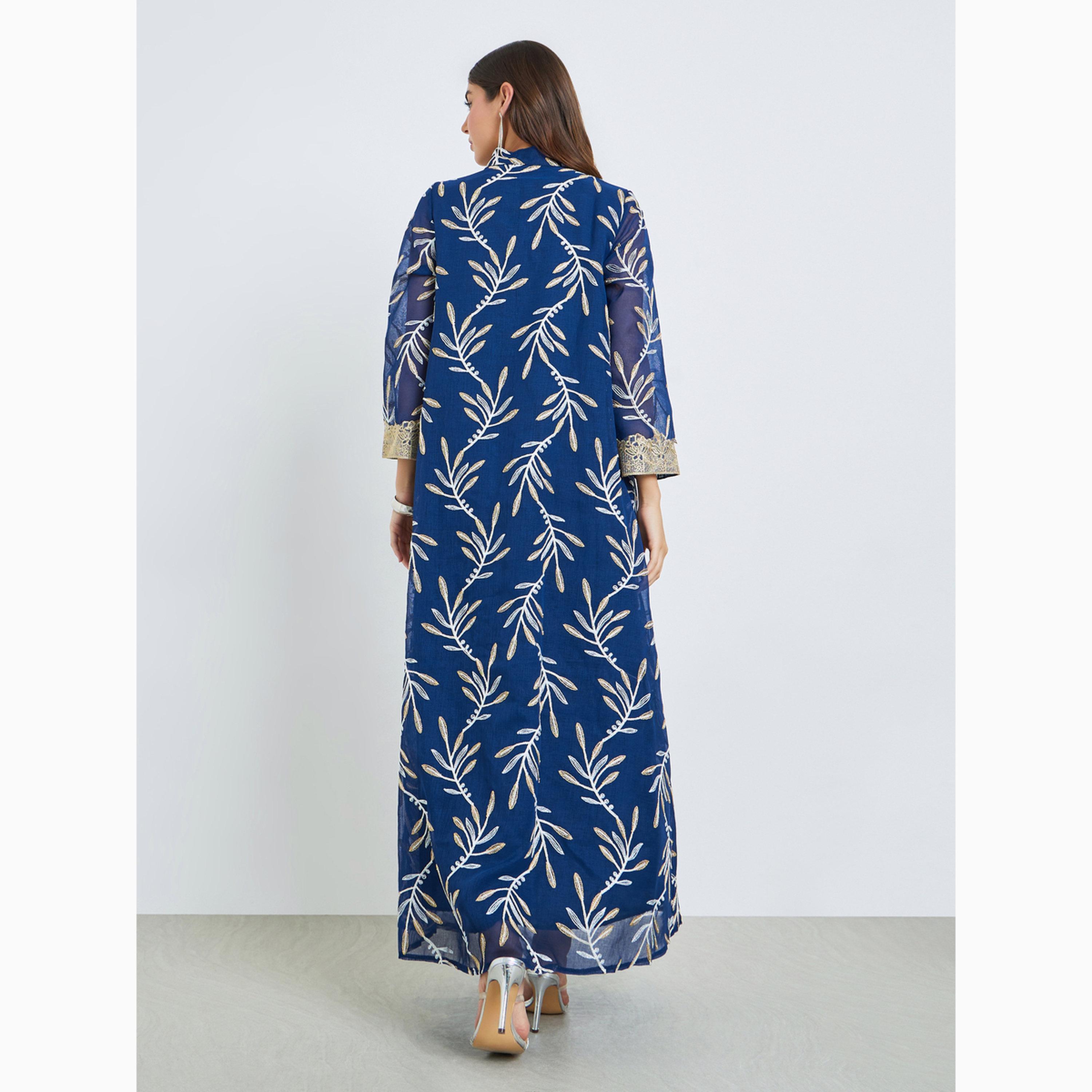 Styli Embroidered Collared Jalabiya with Lace Detail-women-arabicclothing-jalabiyas-image-5