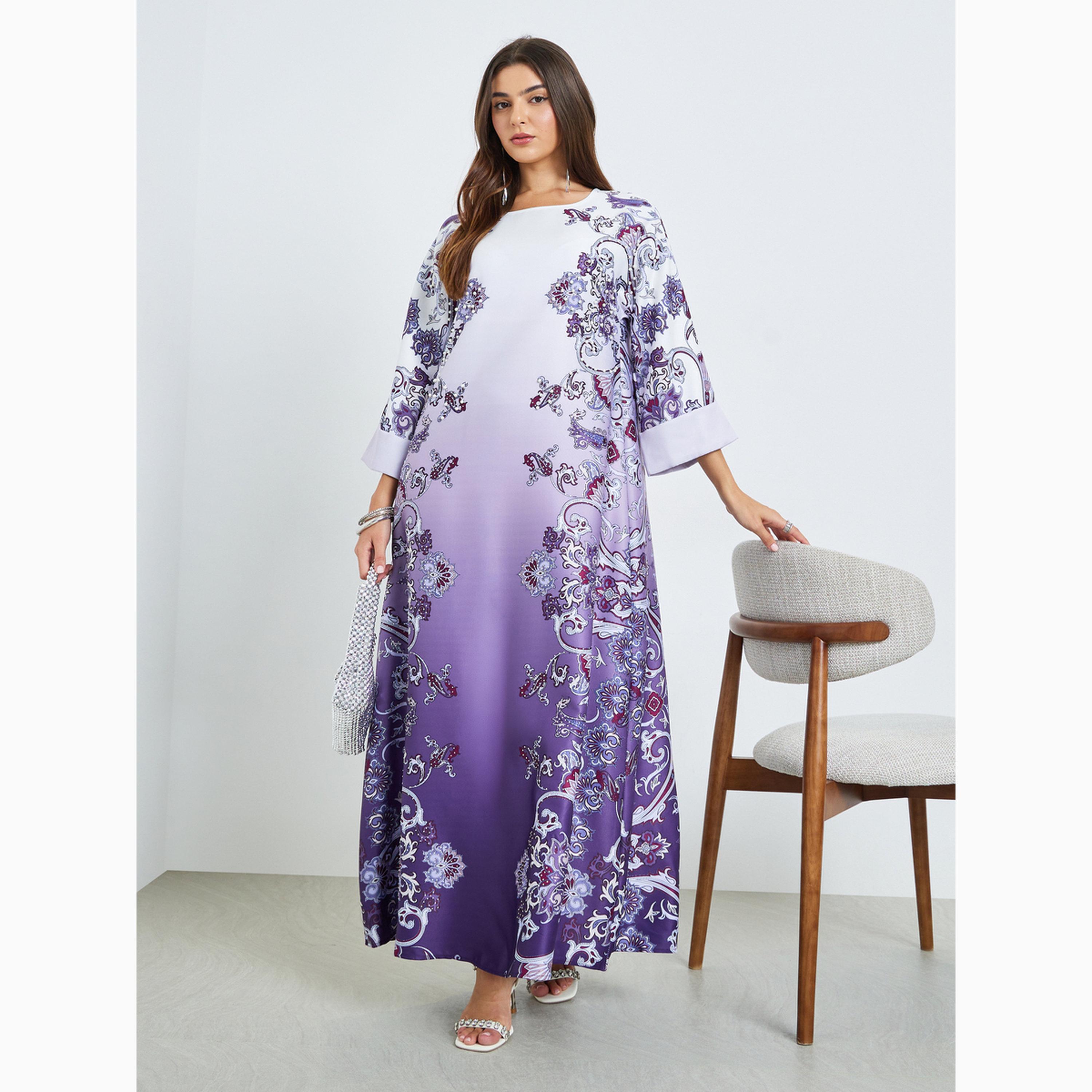 Styli Printed Rhinestone Embellished A-Line Jalabiya-women-arabicclothing-jalabiyas-image-1