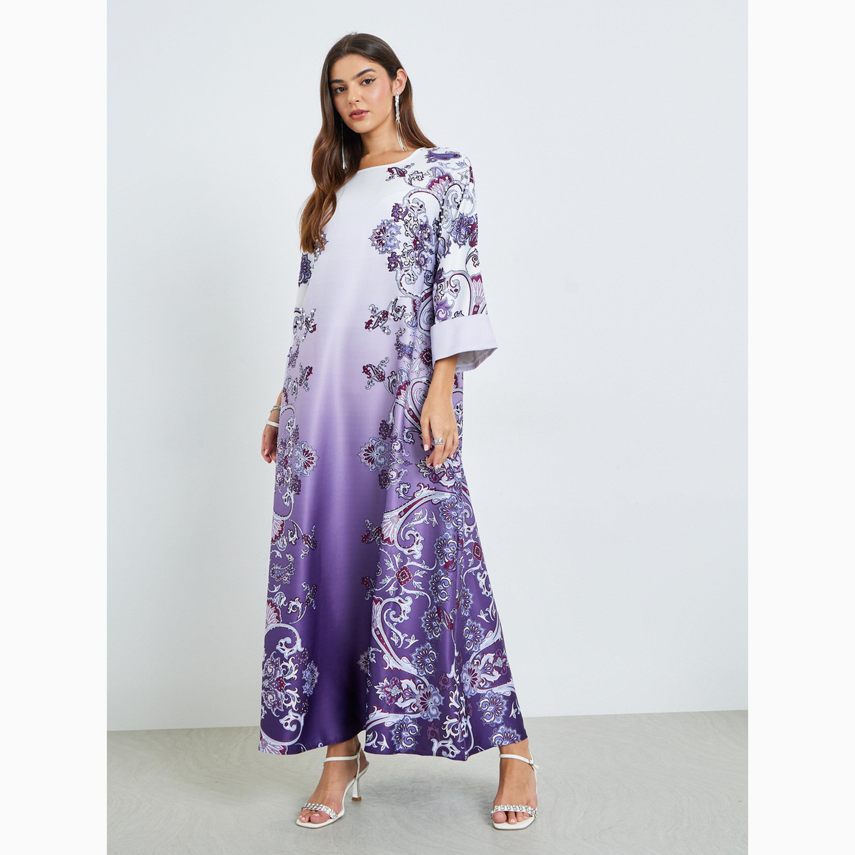Styli Printed Rhinestone Embellished A-Line Jalabiya-women-arabicclothing-jalabiyas-image-3