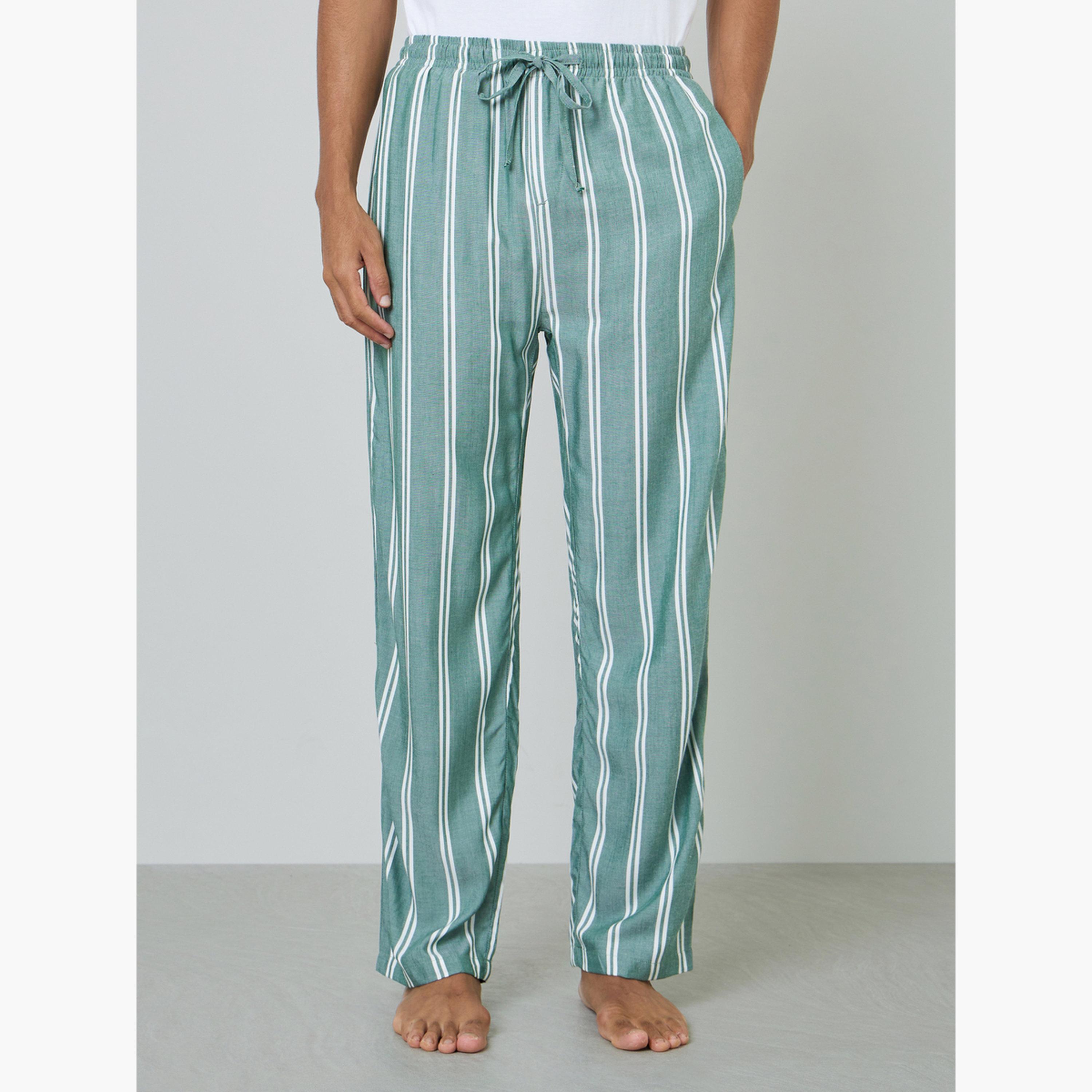 Styli Men Solid Cotton T-Shirt and Striped Pyjama Set-men-clothing-nightwear-sets-image-4