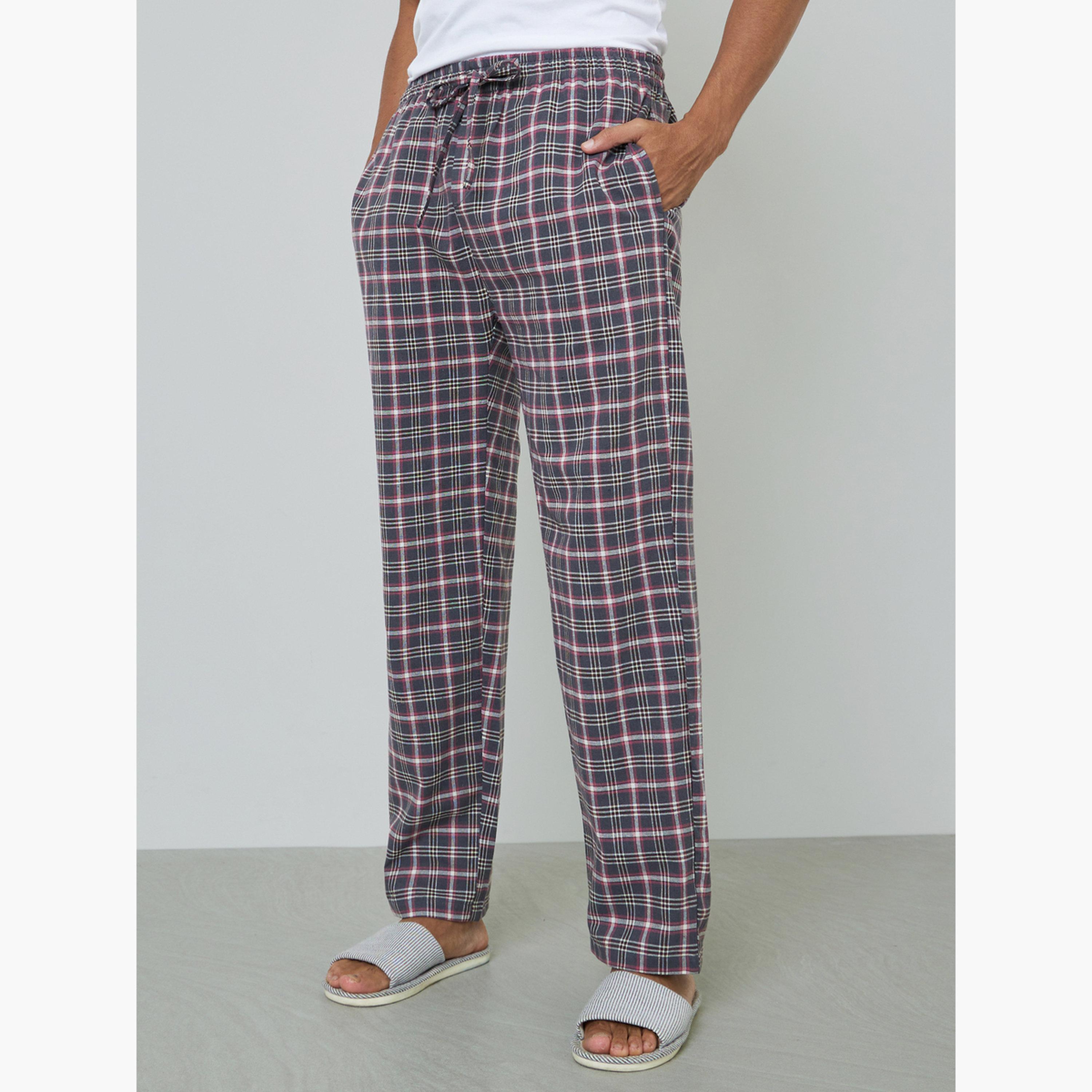 Styli Men Solid Cotton T-Shirt and Checked Pyjama Set-men-clothing-nightwear-sets-image-4