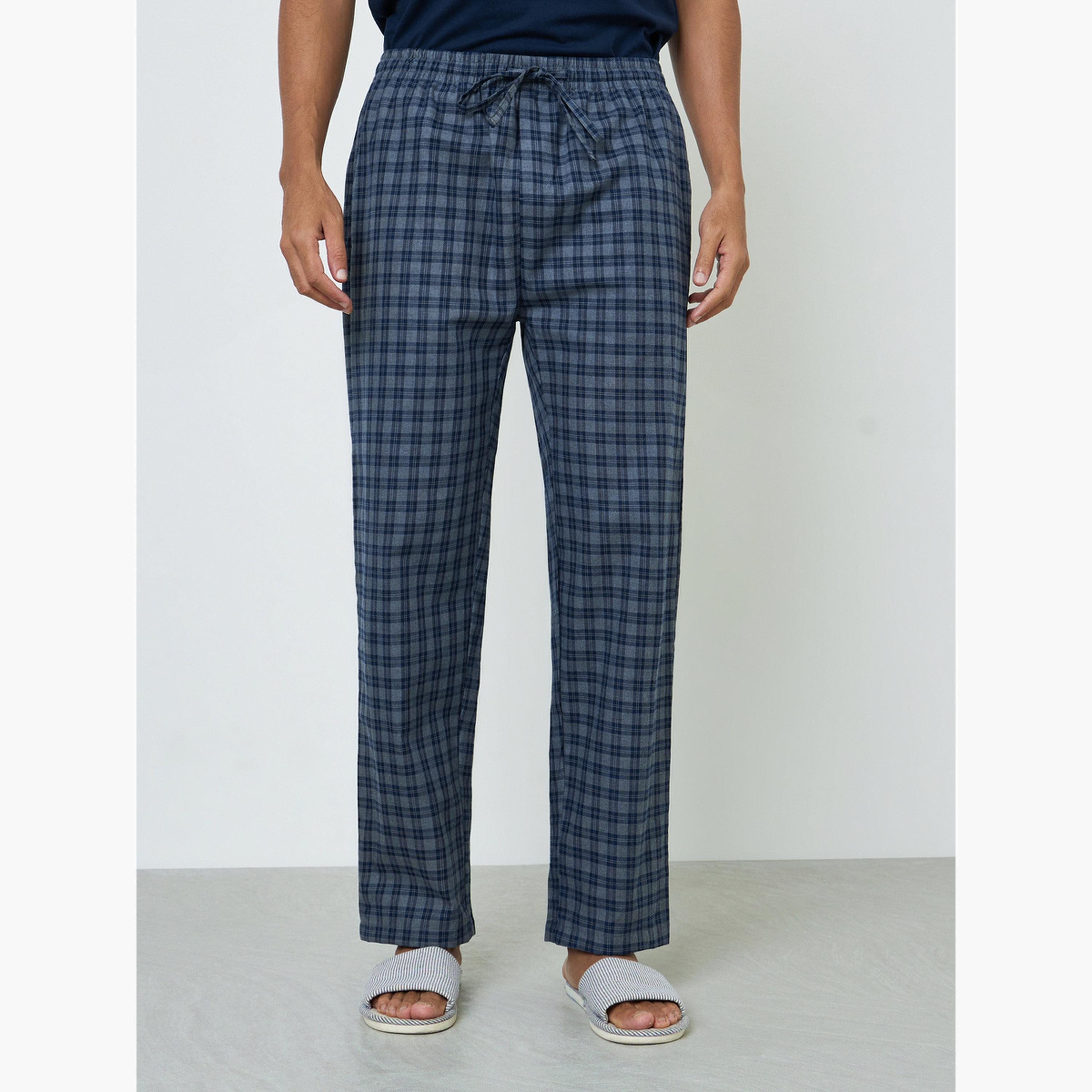 Styli Men Solid Cotton T-Shirt and Checked Pyjama Set-men-clothing-nightwear-sets-image-5