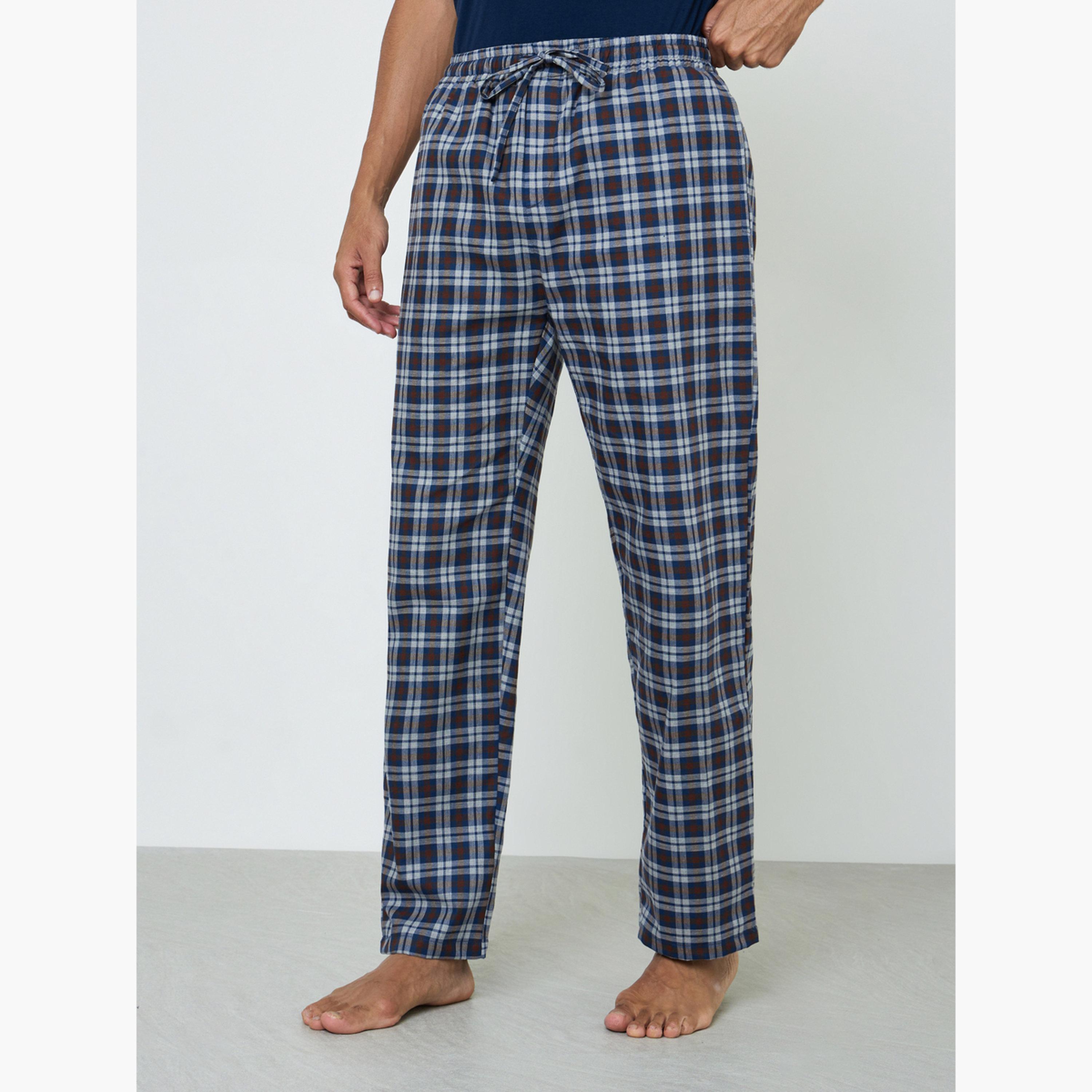 Styli Men Solid Cotton T-Shirt and Checked Pyjama Set-men-clothing-nightwear-sets-image-4