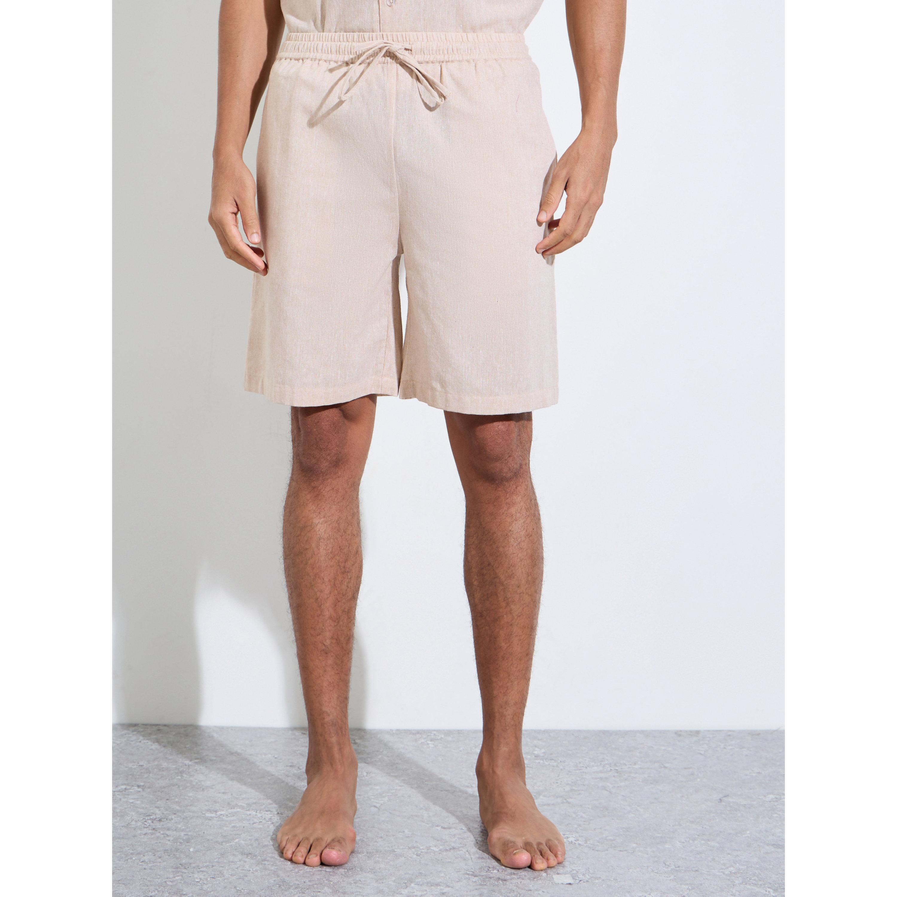 Styli Beige Solid Short Sleeves Pocket Detail Shirt and Shorts Pyjama Set-men-clothing-nightwear-sets-image-4