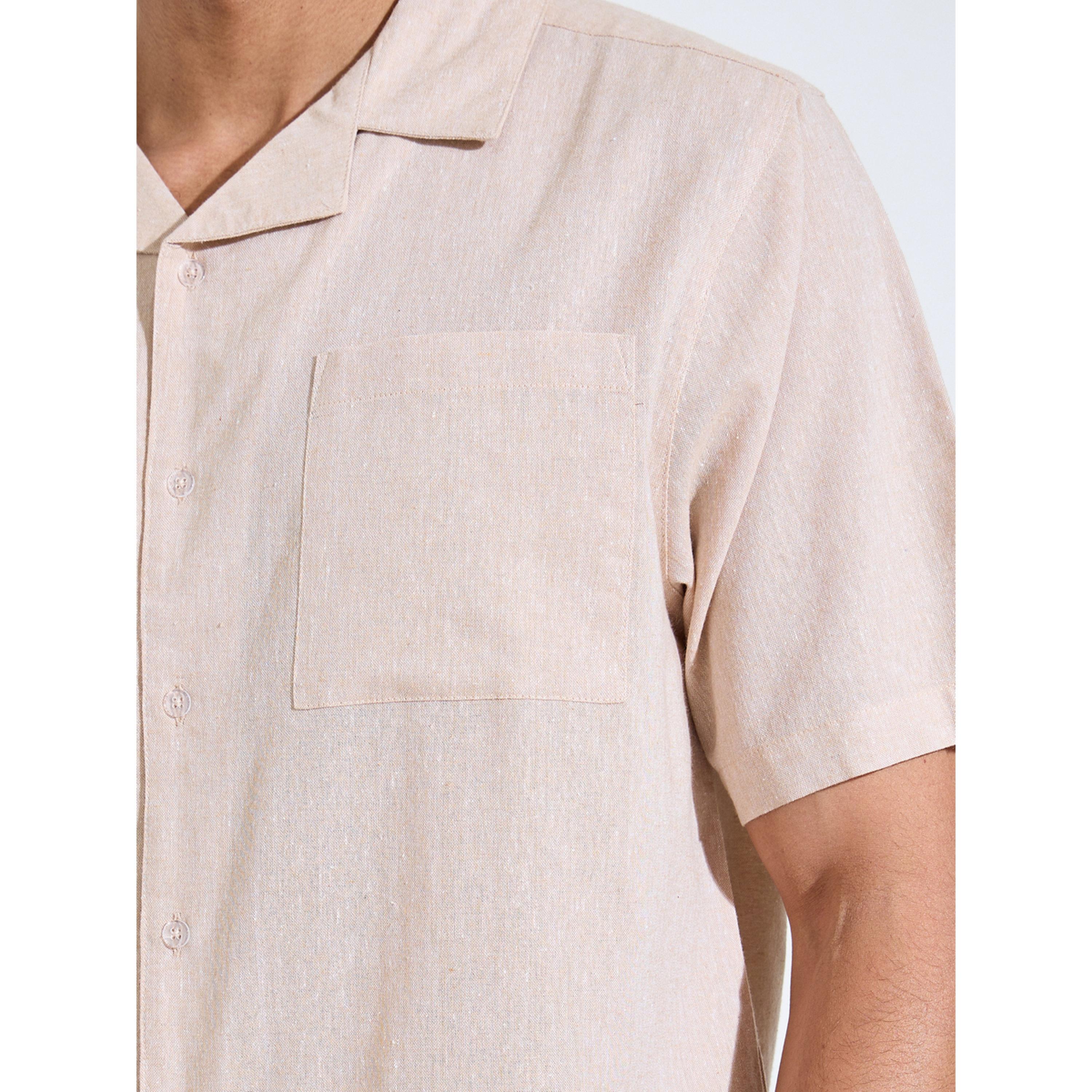 Styli Beige Solid Short Sleeves Pocket Detail Shirt and Shorts Pyjama Set-men-clothing-nightwear-sets-image-5