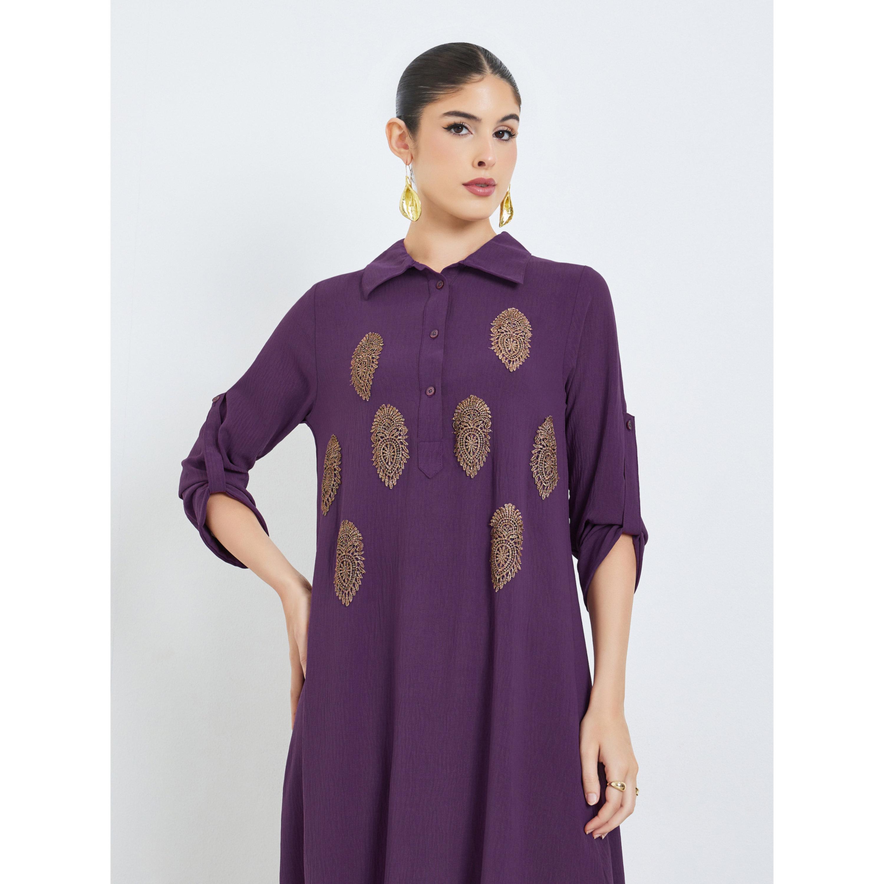 جلابية بياقة وأزرار غلق مع تفاصيل دانتيل مرقعة-women-arabicclothing-jalabiyas-image-2