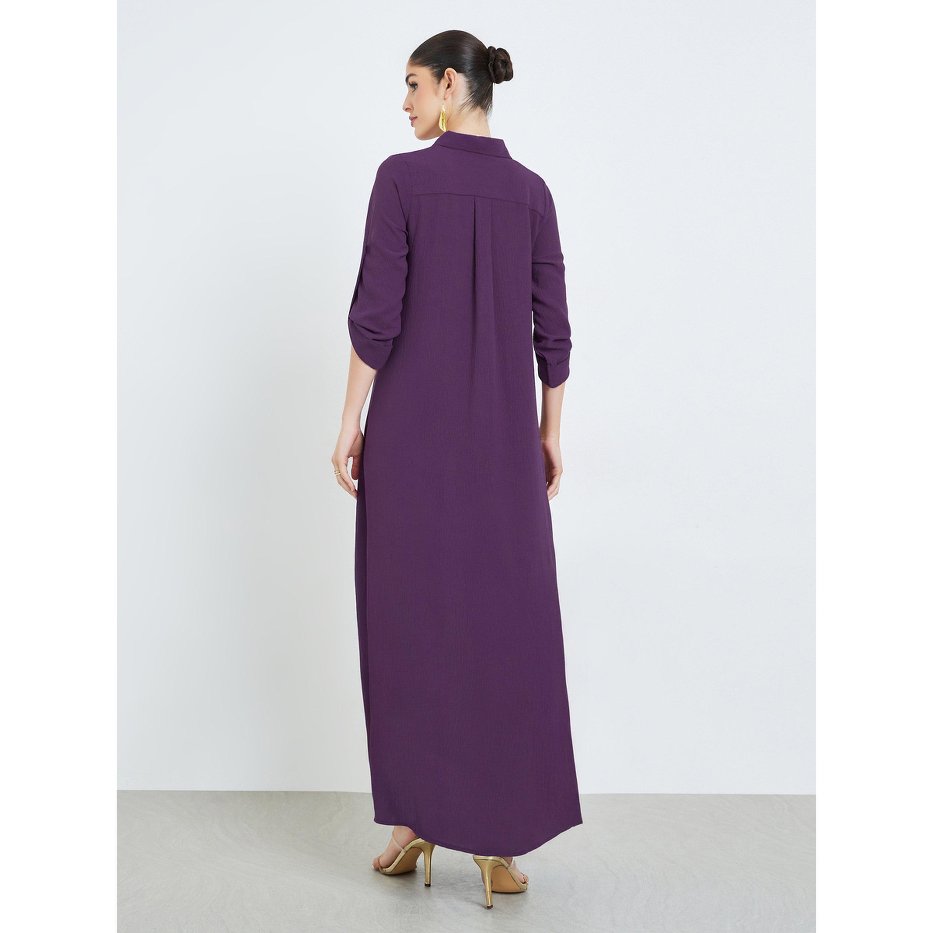 جلابية بياقة وأزرار غلق مع تفاصيل دانتيل مرقعة-women-arabicclothing-jalabiyas-image-4