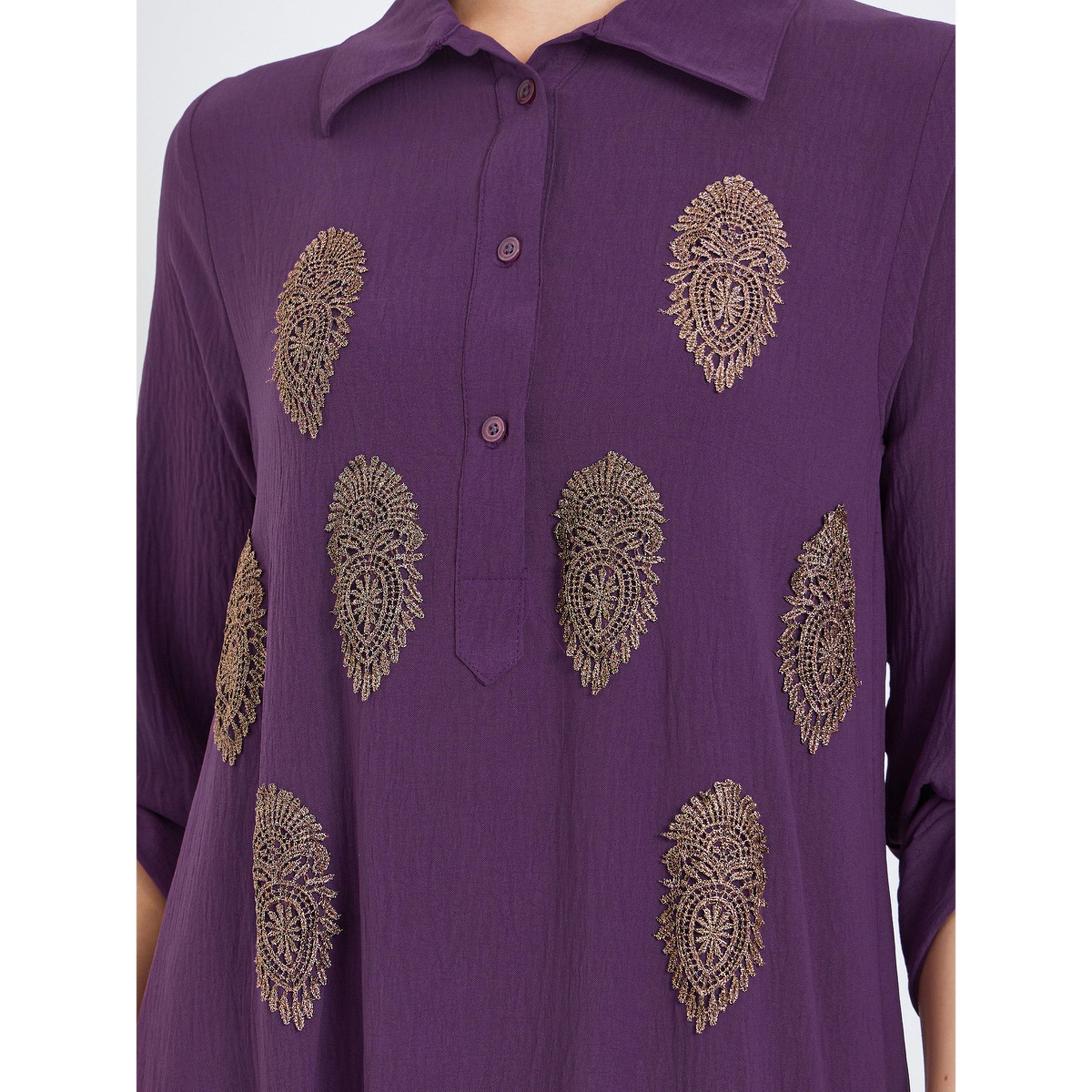 Styli Purple Lace Patch Collared Jalabiya-women-arabicclothing-jalabiyas-image-5