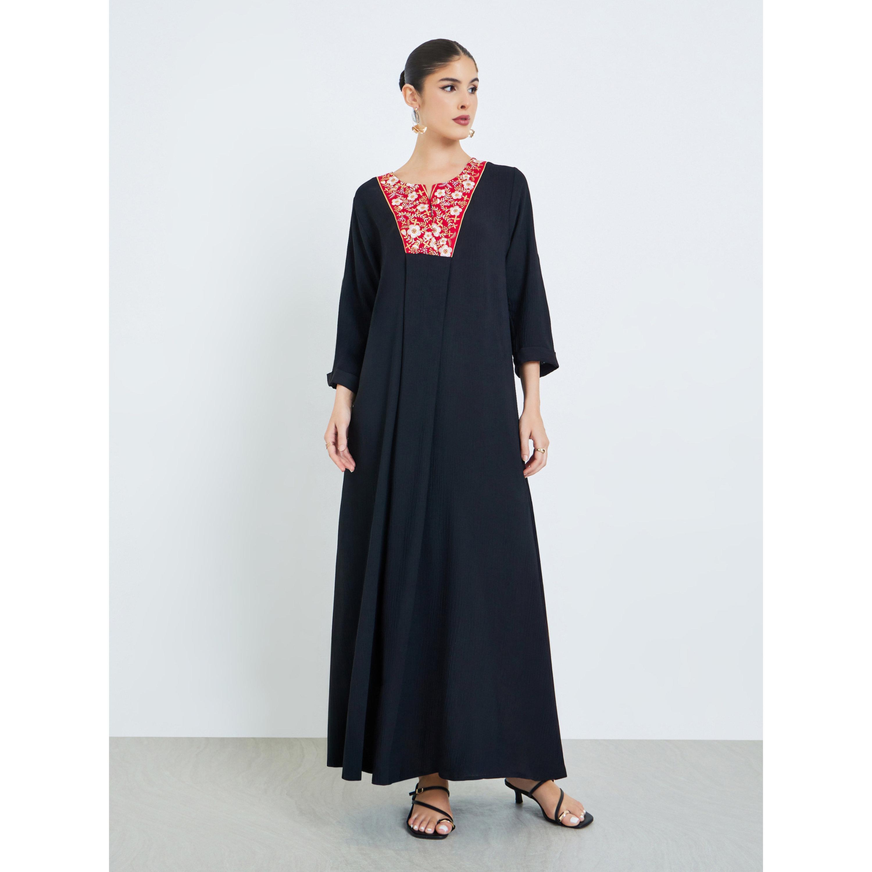 Styli Black Embroidered Panel Jalabiya-women-arabicclothing-jalabiyas-image-1