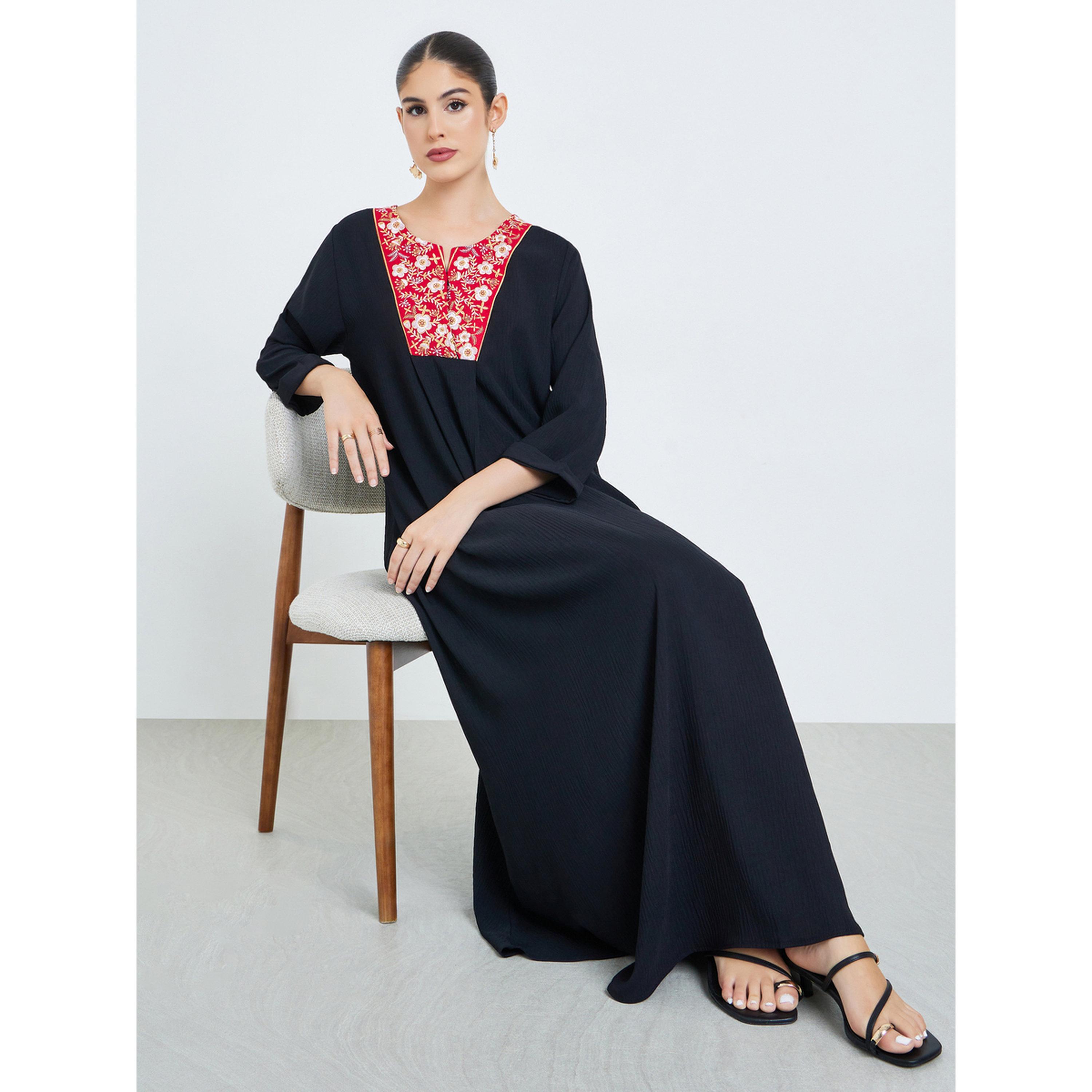 Styli Black Embroidered Panel Jalabiya-women-arabicclothing-jalabiyas-image-2