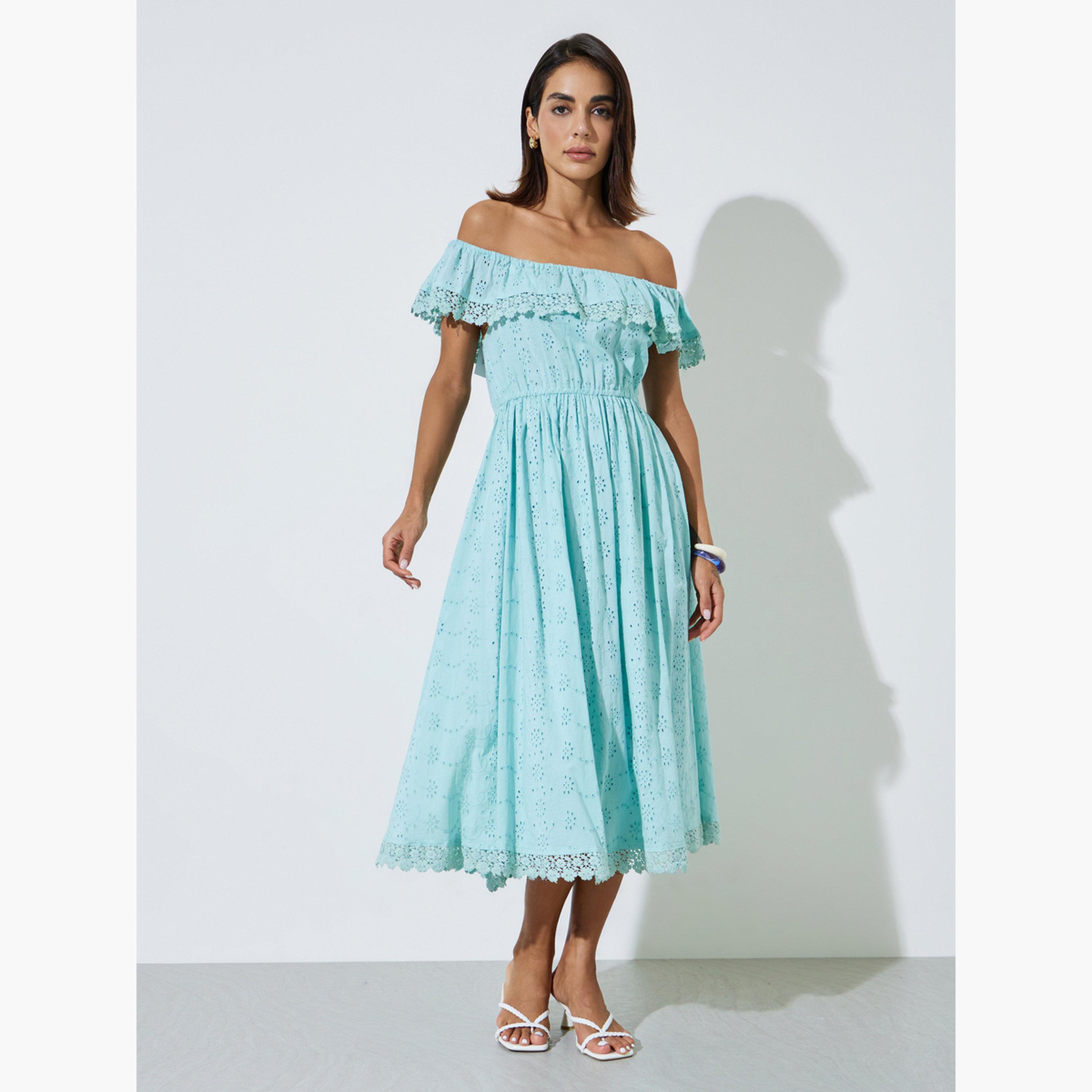 فستان ميدي قطن بأكتاف مكشوفة بتف-women-clothing-dresses-image-2