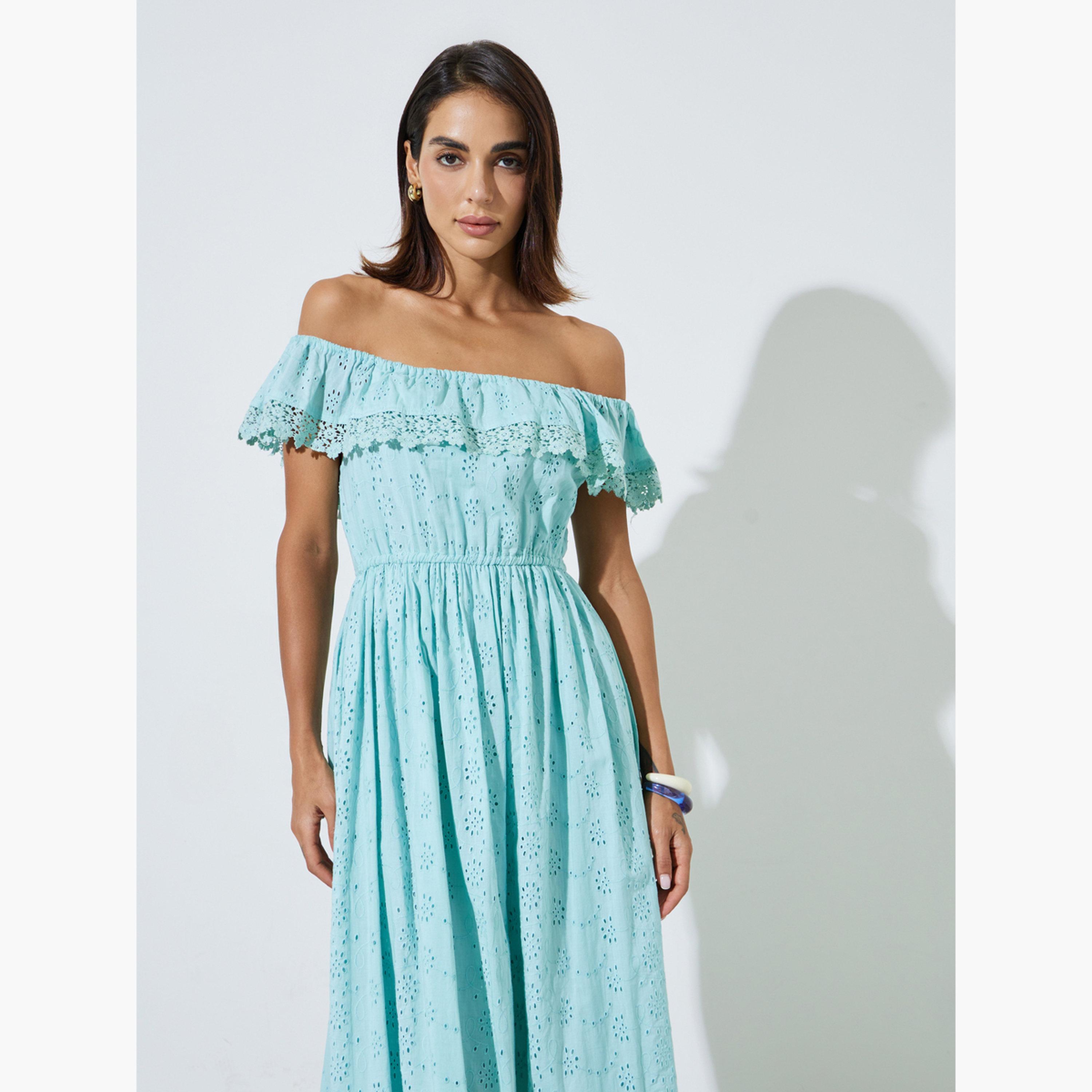 فستان ميدي قطن بأكتاف مكشوفة بتف-women-clothing-dresses-image-3