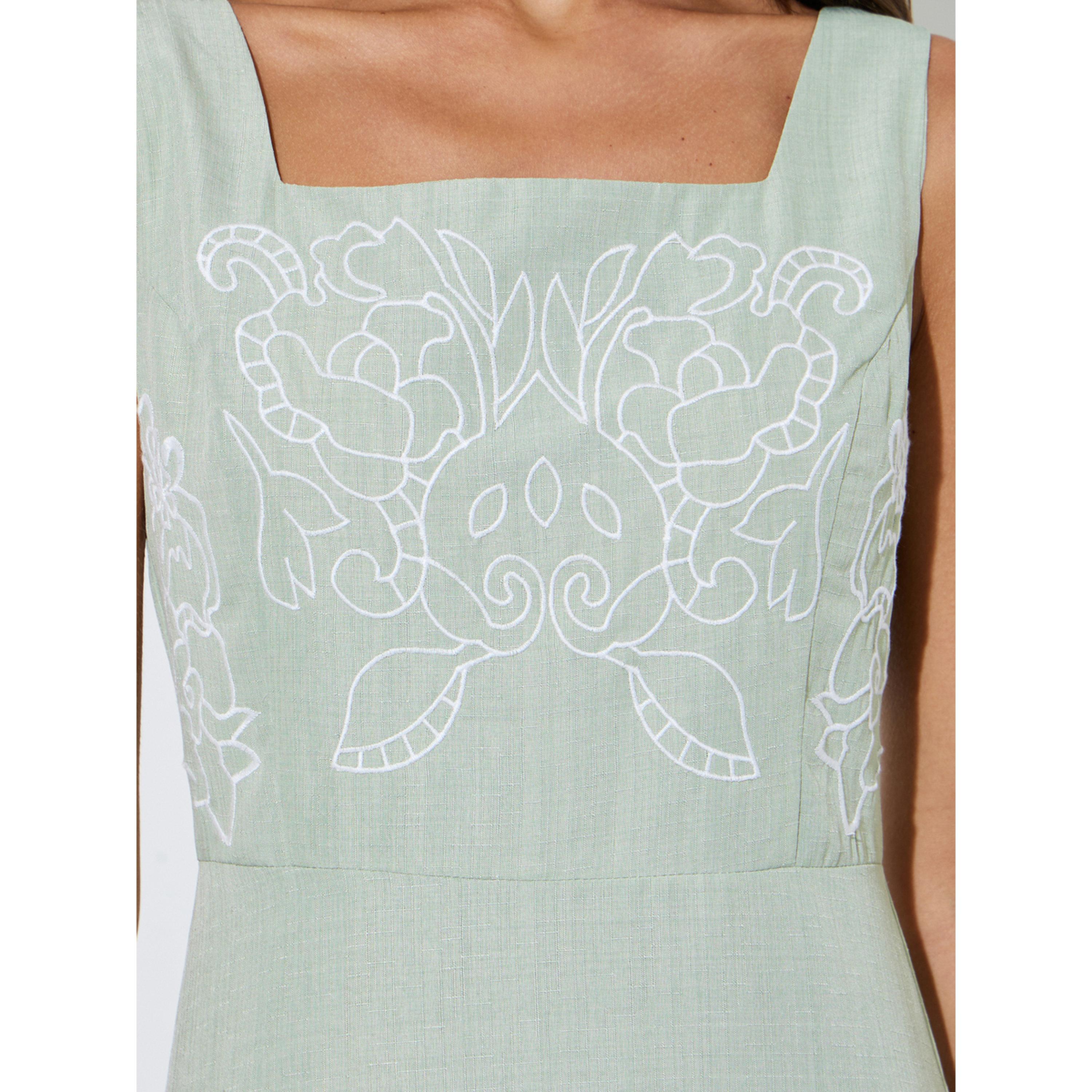 Styli Green Embroidered Square neck A-Line Midi Dress-women-clothing-dresses-image-5