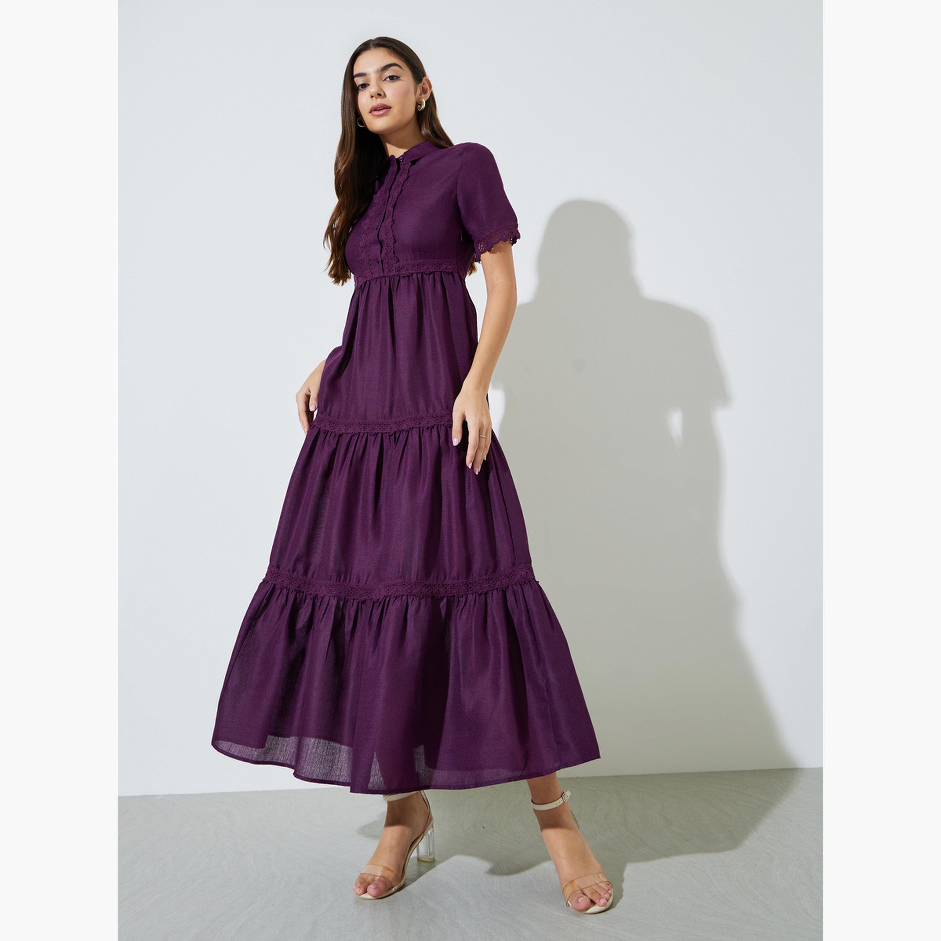 ستايلي - فستان ماكسي بأكمام قصيرة مزين بالدانتيل الأرجواني-women-clothing-dresses-image-3