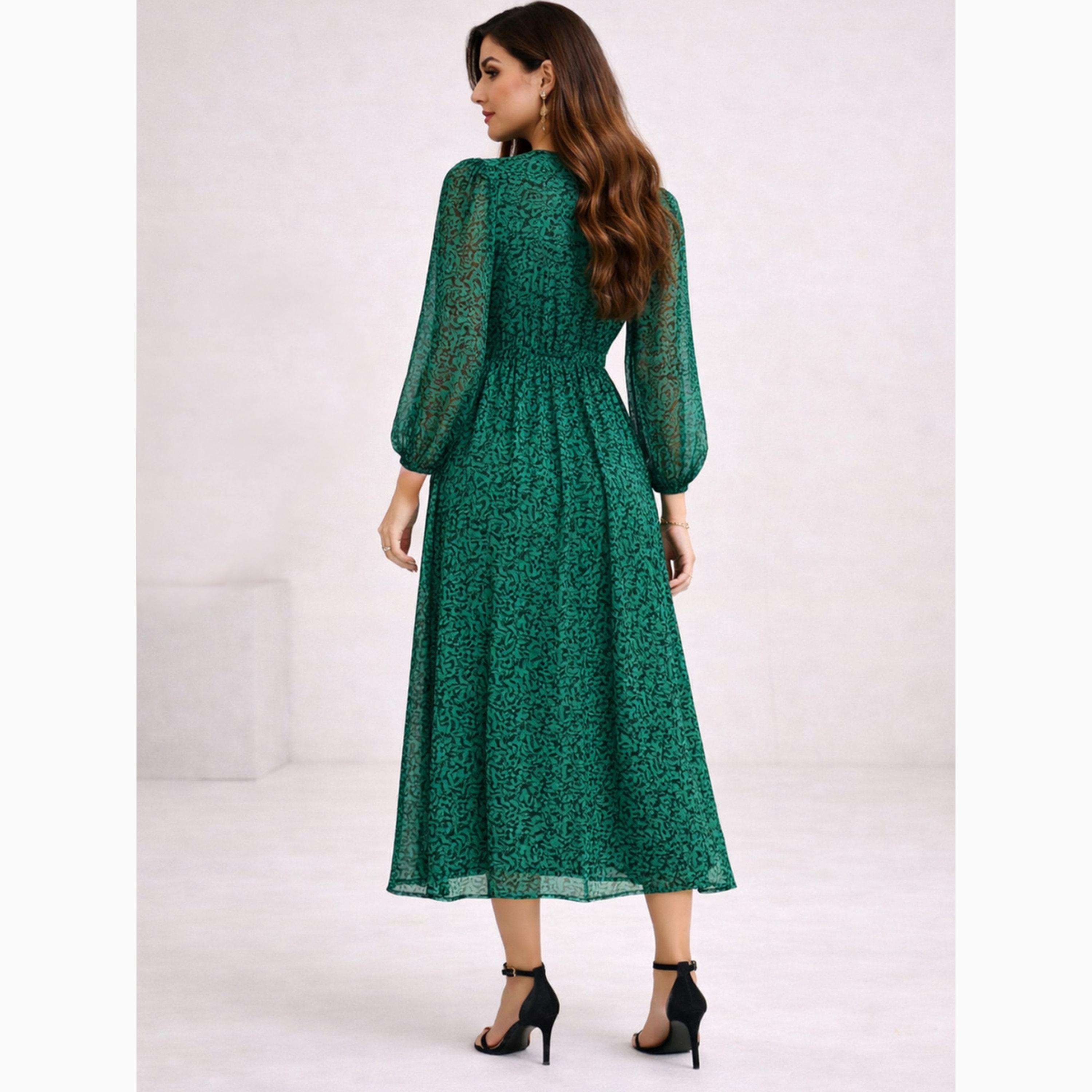 فستان طويل أخضر بحزام ربط-women-clothing-dresses-image-2