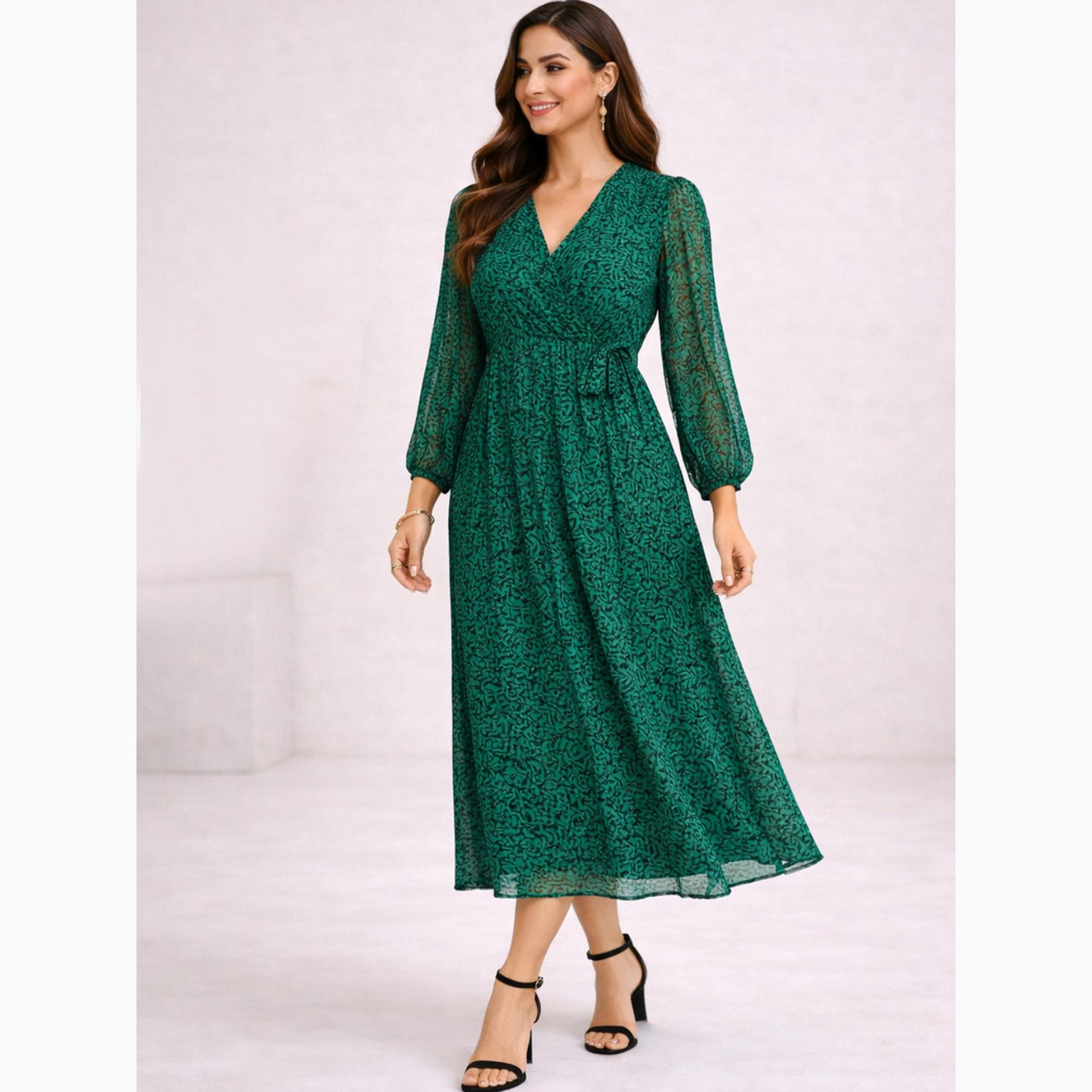 فستان طويل أخضر بحزام ربط-women-clothing-dresses-image-3