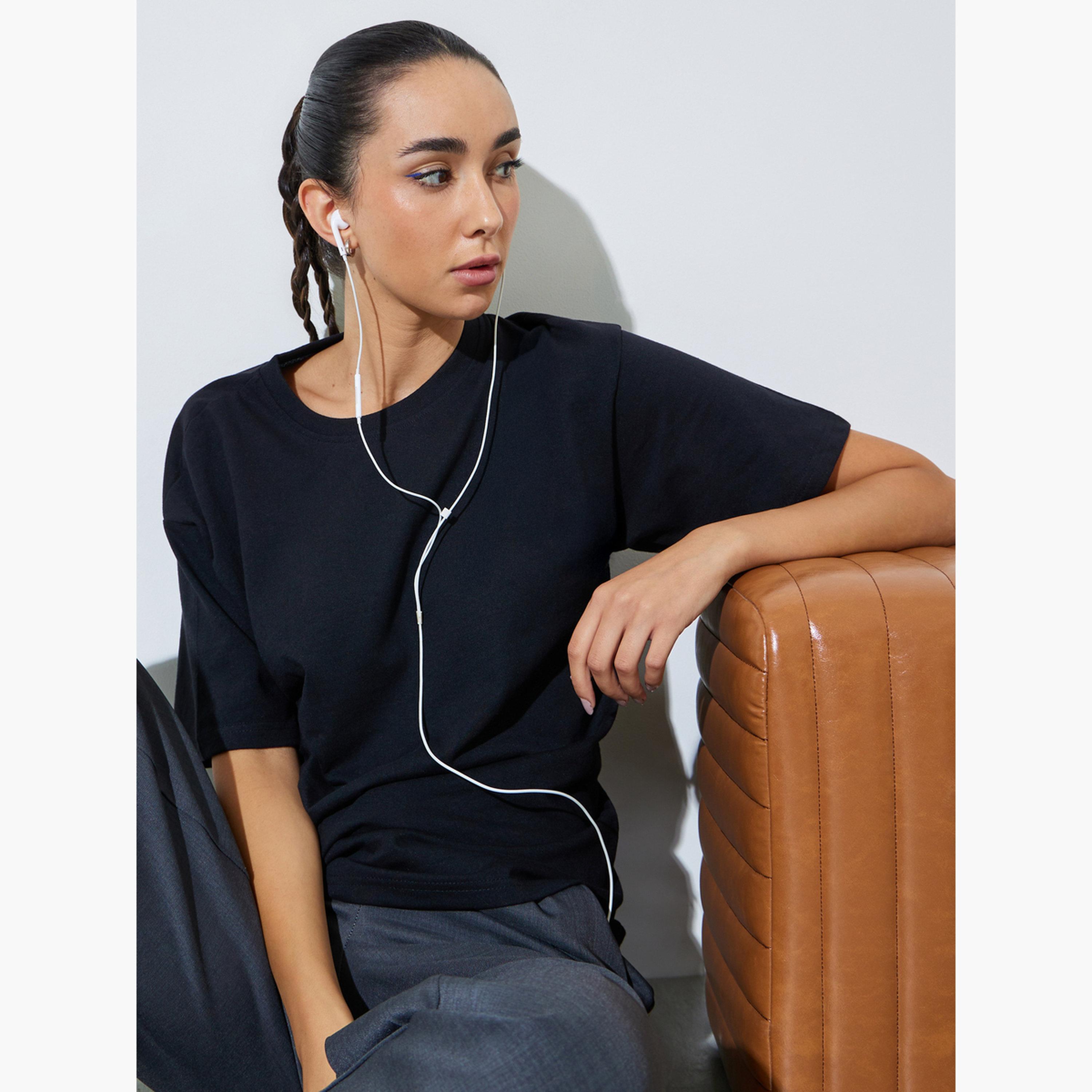 Styli Black Oversized Round Neck T-Shirt-women-clothing-tshirts-image-3